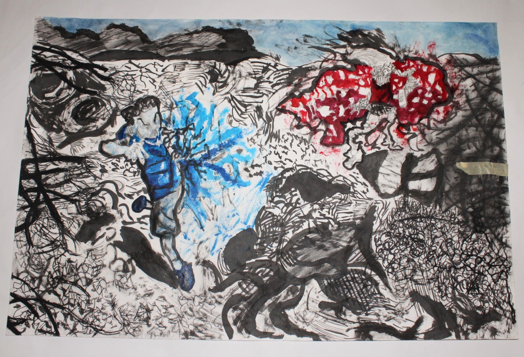 Genesis: Studio Floor I (Invasive), Ink, charcoal, graphite pencil, and acrylic on Drawing paper, 46 inches x 36 inches, 2020.