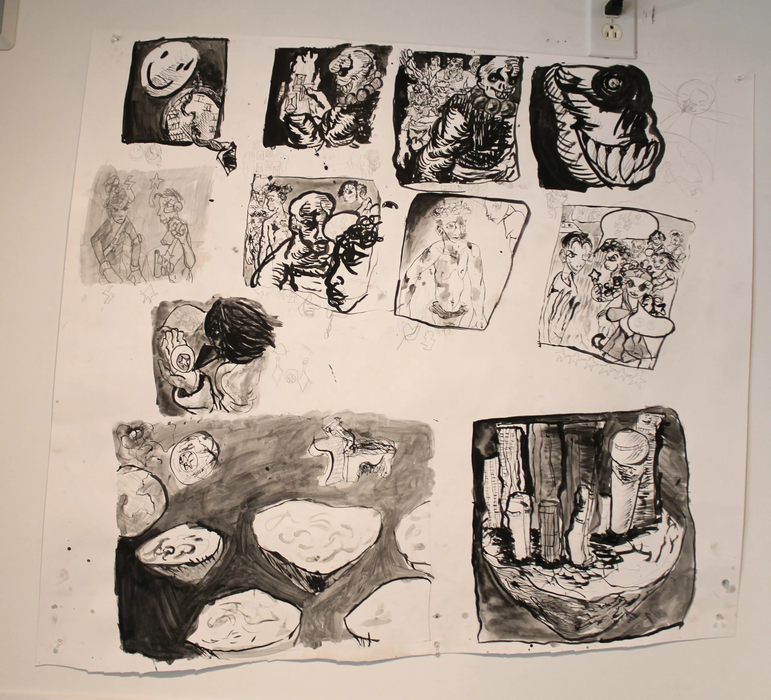 Watchmen I (Call), Inkwash on Bristol paper, 42 inches x 42 inches, 2023.