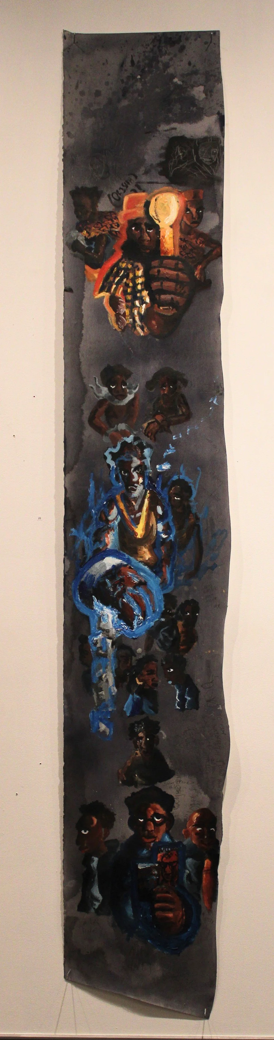 Roots Genealogy, Acrylic and graphite pencil on Arches paper, 16 x 91 inches, 2024.  