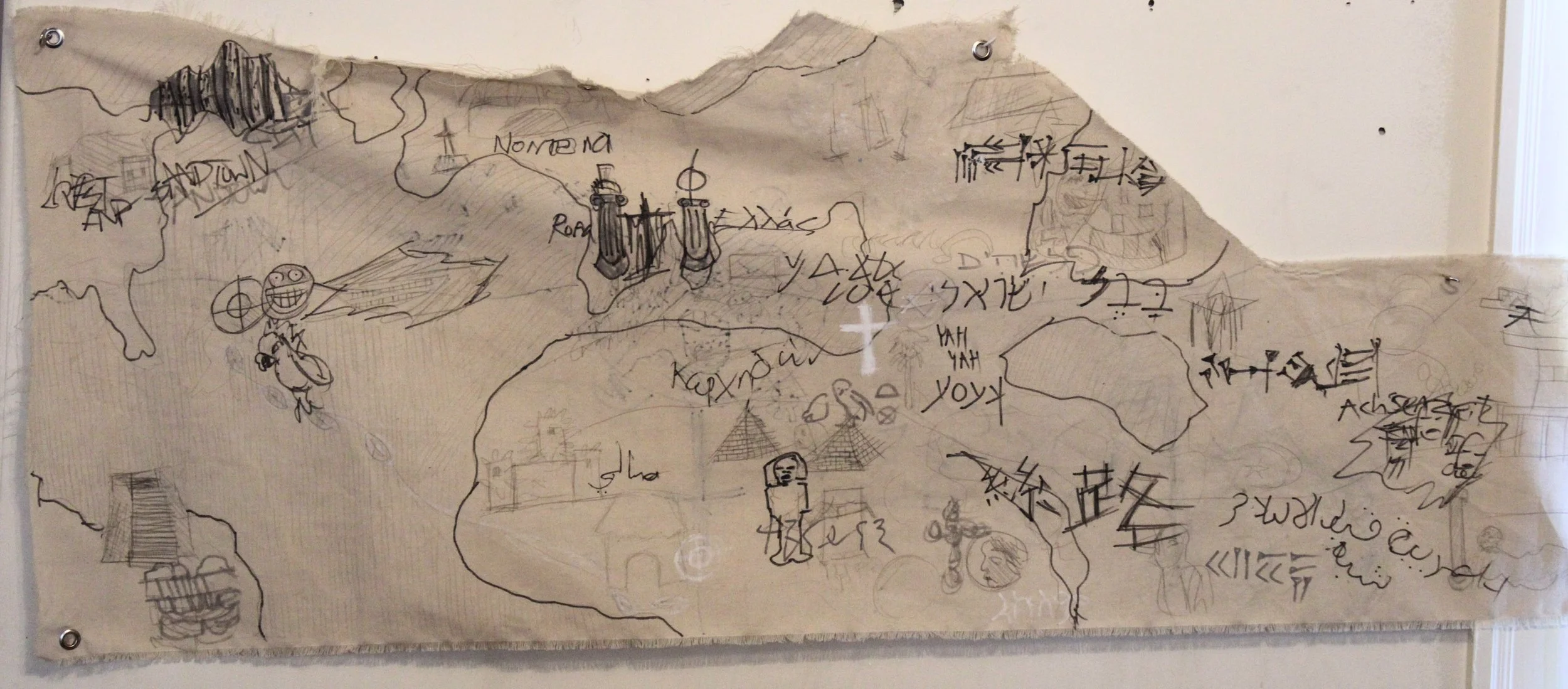 Maps side B Nations, Graphite pencil, Posca Markers, and carbon paper on Canvas, 2025.