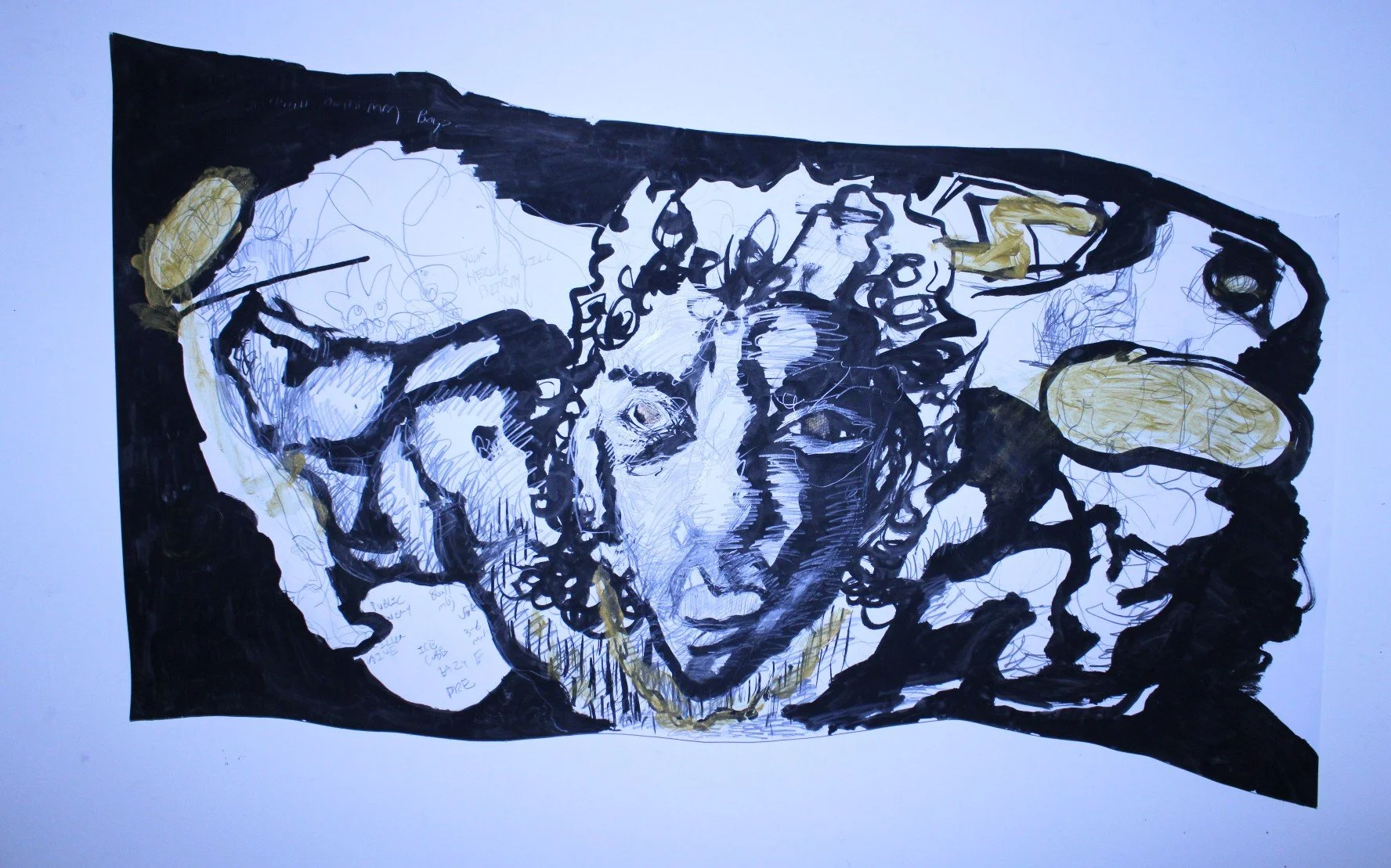 Black- Panther, Ink  acrylic, and graphite pencil on Bristol board, 42 x 24 inches, 2022.