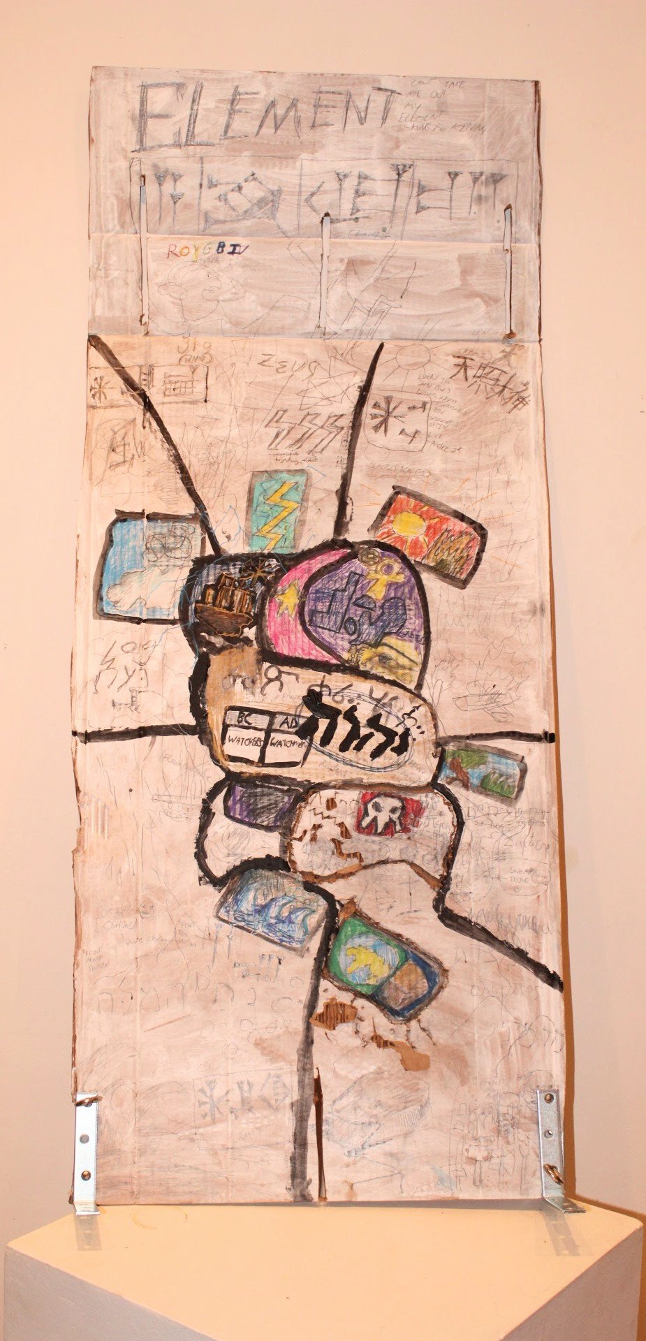 Element(s) side B, Graphite pencil, colored pencil and Acrylic on Cardboard, 23 x 51 inches, 2024.