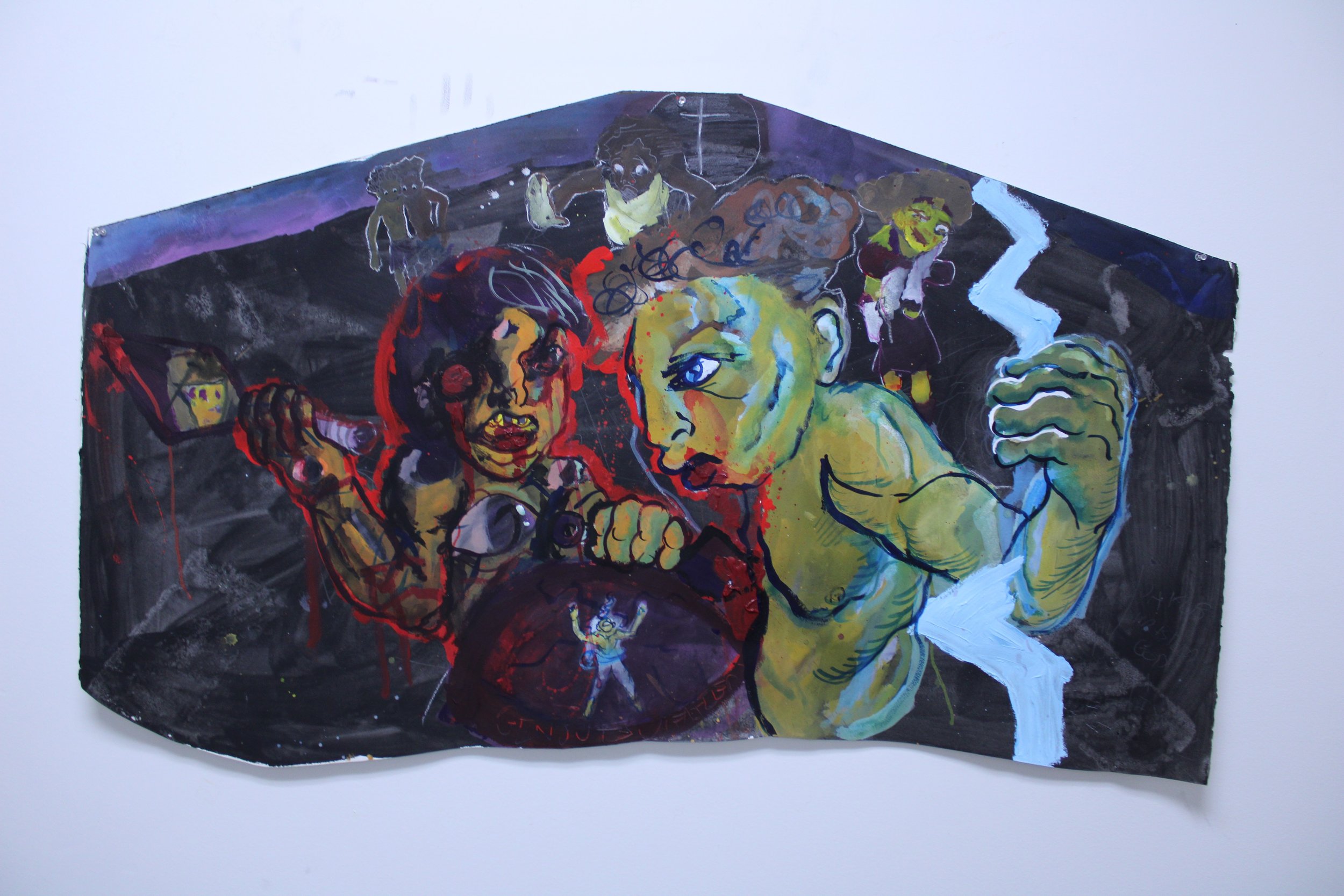 Tearz I, Acrylic paint, watercolor , and white pencil on Arches paper, 48 inches x 24 inches, 2023.