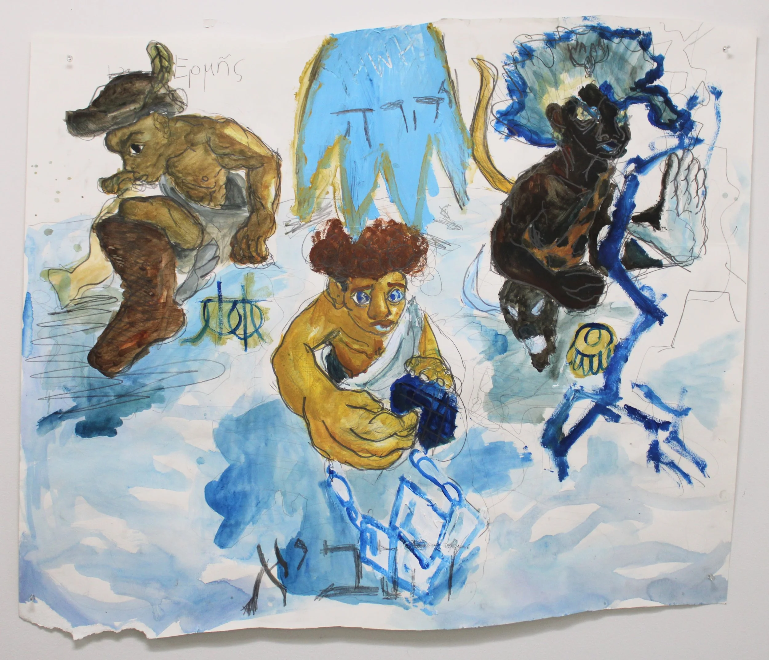 V. Prophet Interlude, Acrylic, watercolor, and graphite pencil on Watercolor paper, 42 inches x 36 inches, 2023.