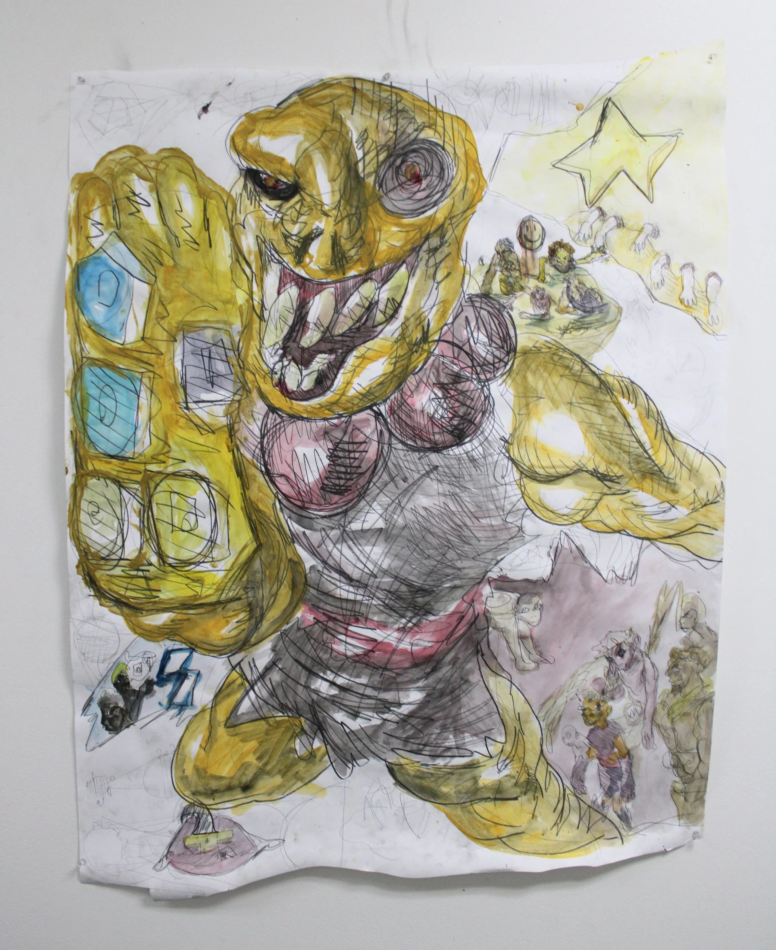 III. Gems, Graphite pencil and watercolor on Mixed media paper, 36 inches x 47 inches, 2023.