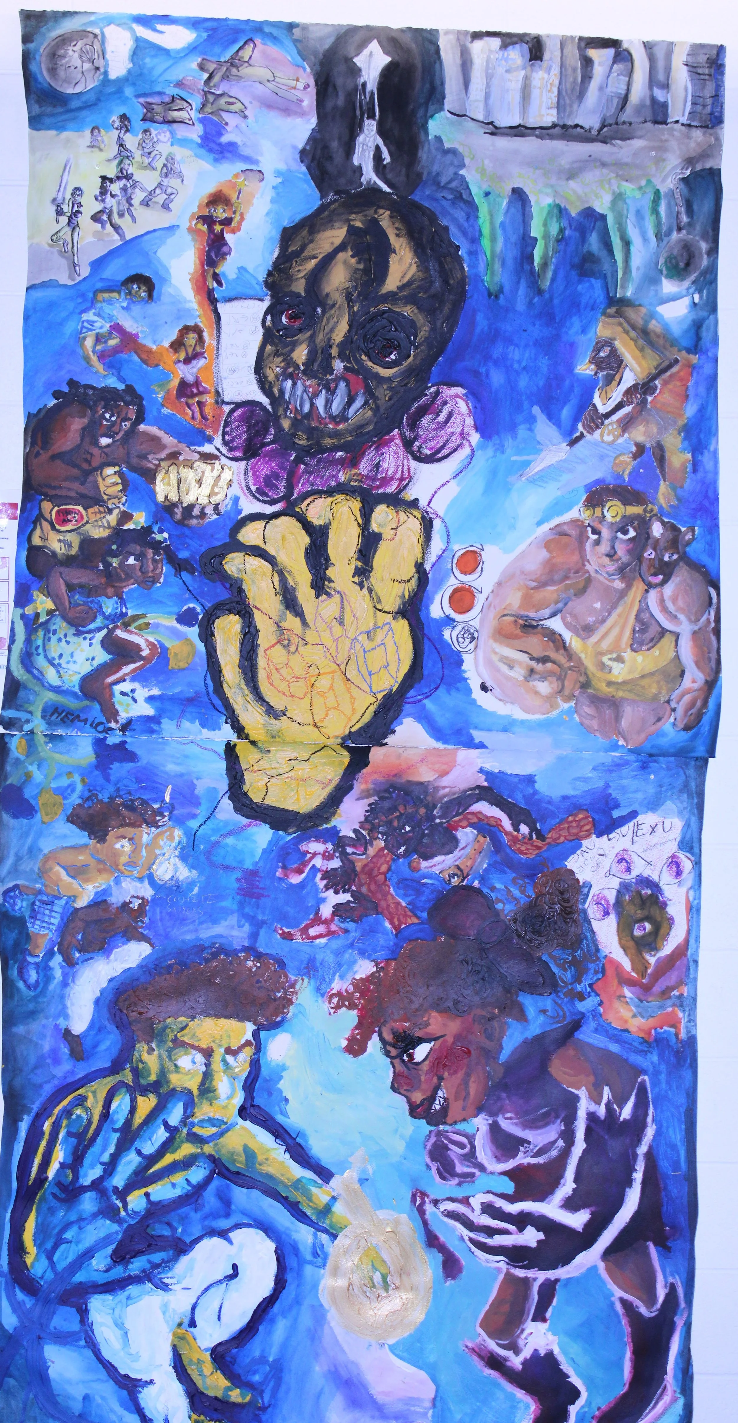 Crusade, Acrylic paint, Pastel, and watercolor on Arches paper, 104 inches x 52 inches, 2022.
