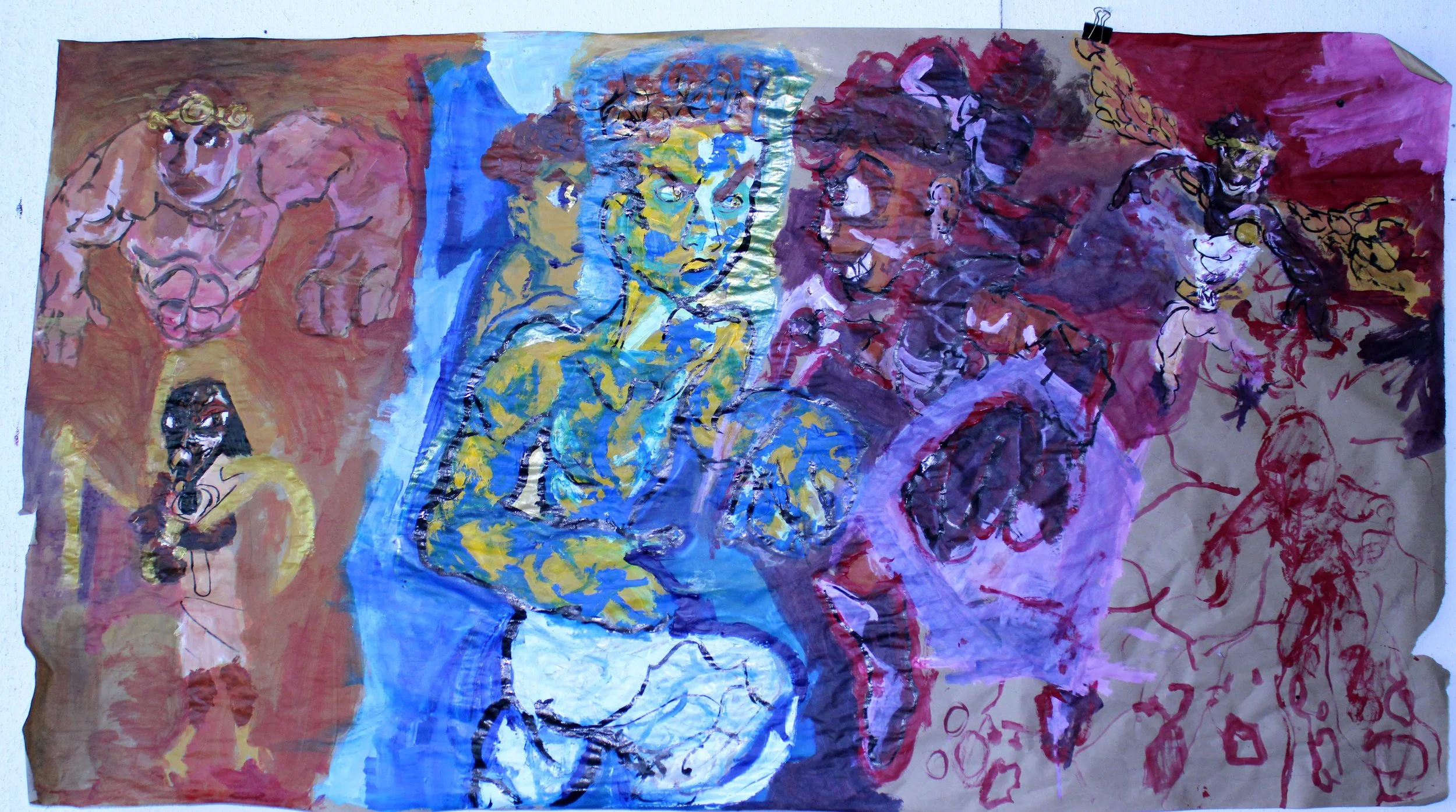 Demi-gods, Acrylic paint on Kraft paper, 36 inches x 63 inches, 2022.
