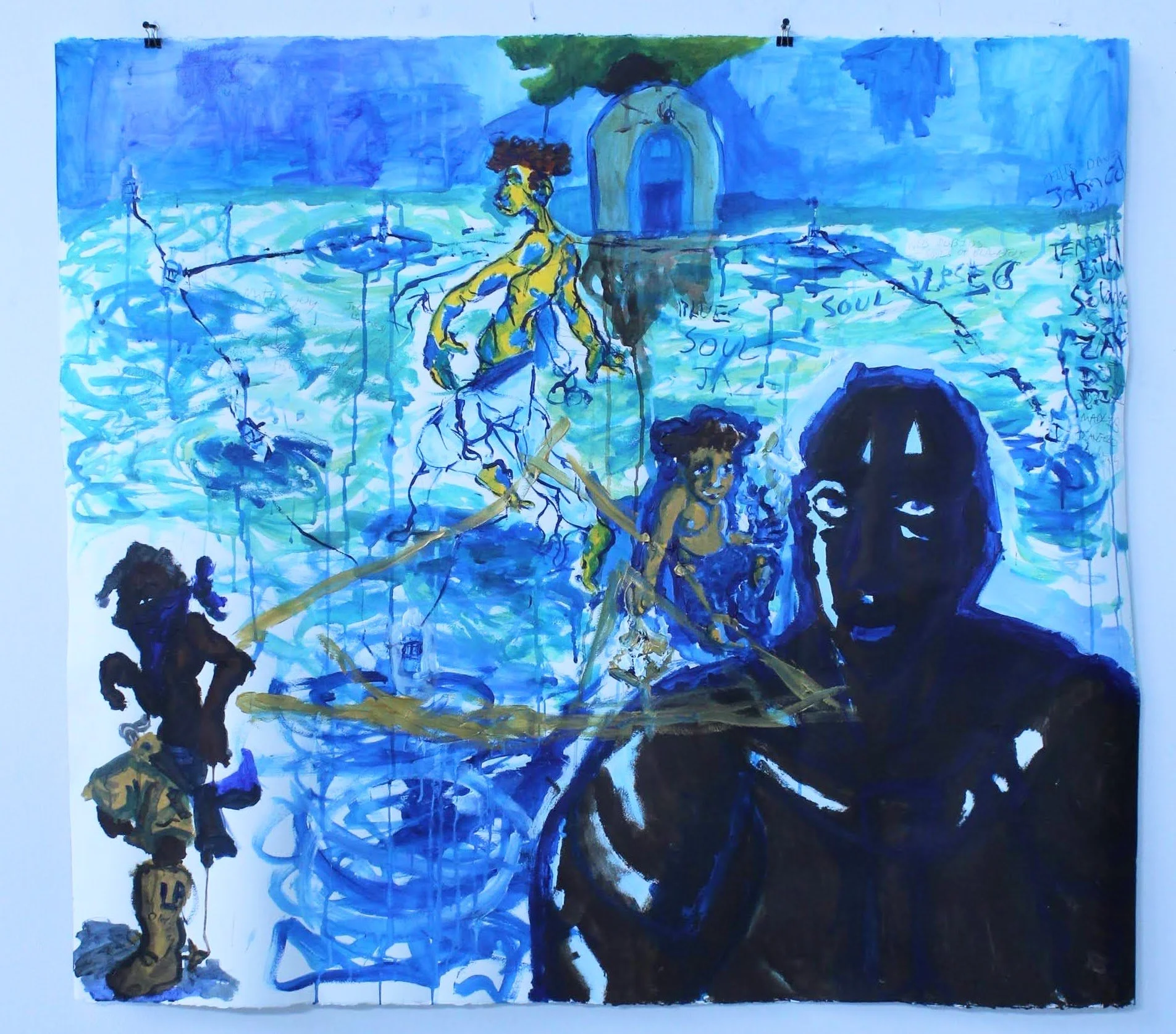 Soul-Verse (Souls of Black-folk), Acrylic paint and watercolor on Arches paper, 42 inches x 39 inches, 2022.