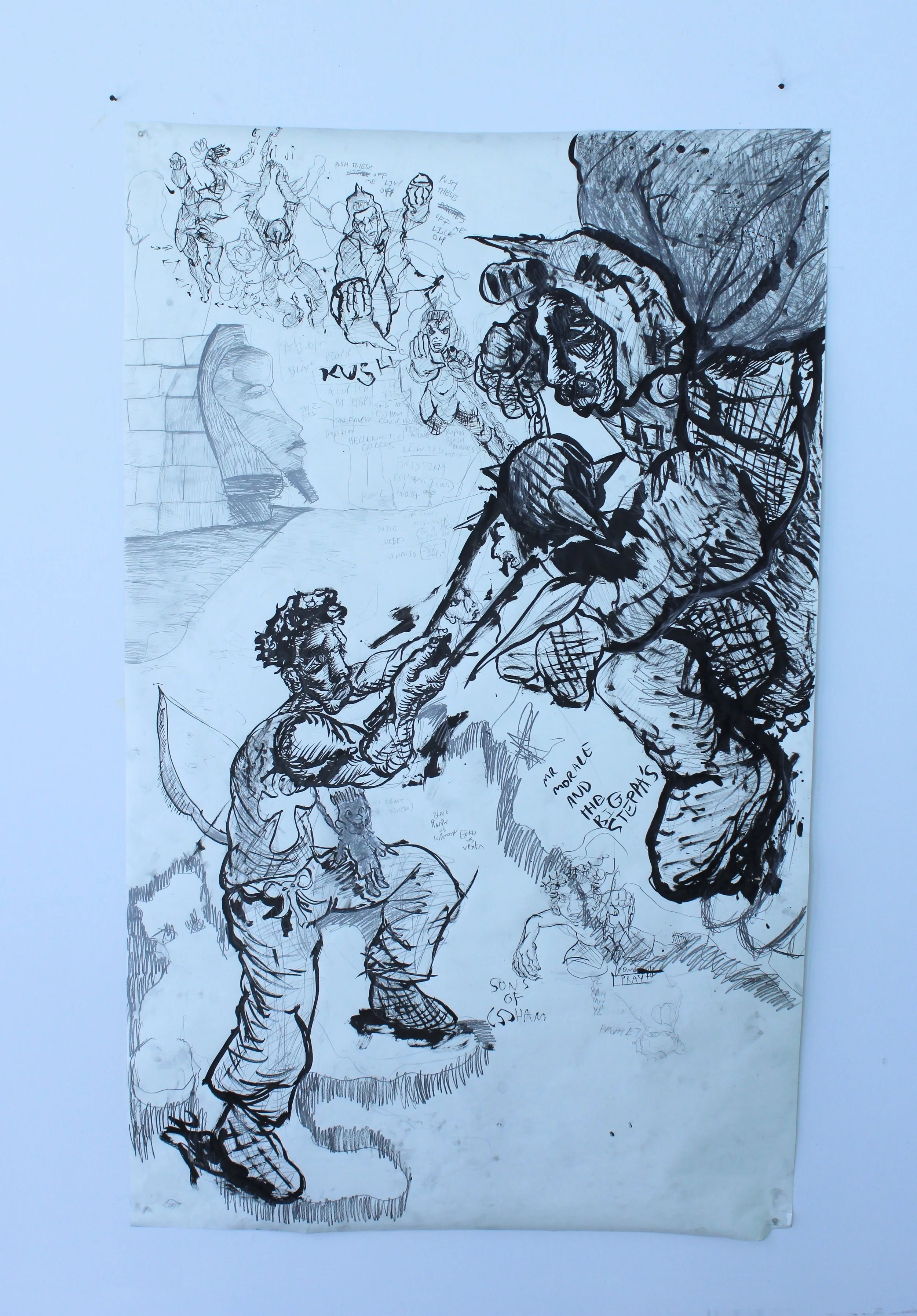 The Big Steppas I, Ink and graphite pencil on Drawing paper, 42 x 63 inches, 2022.