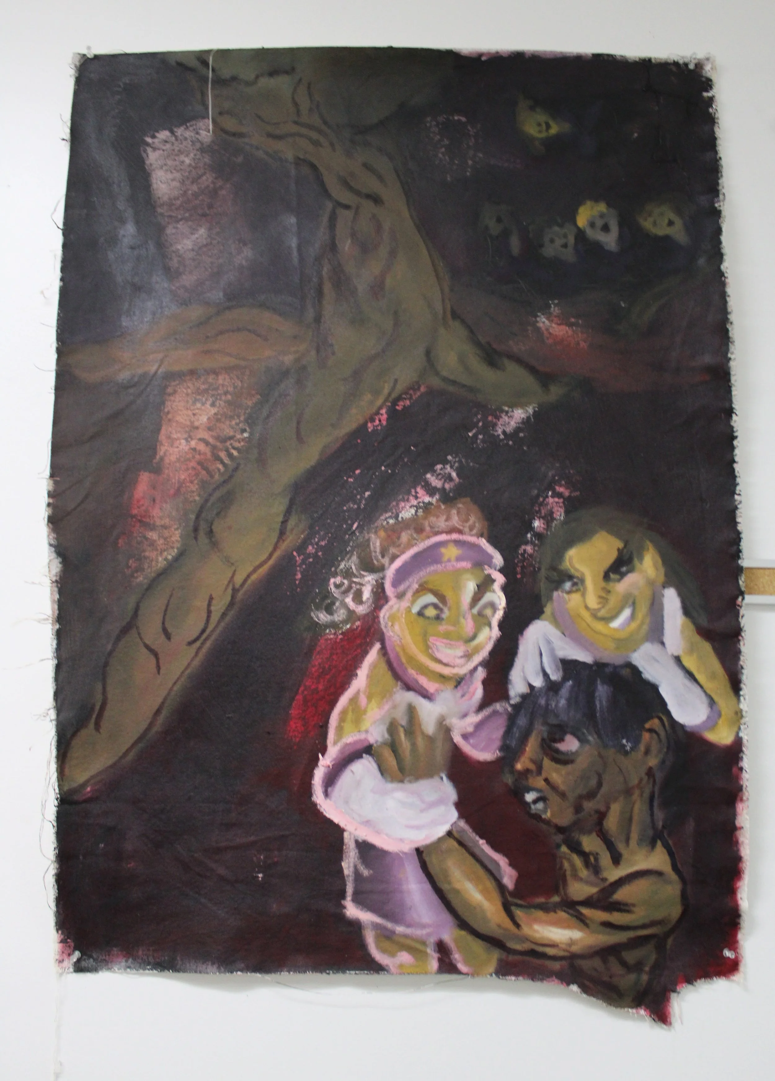 V. Fear, Oil and graphite pencil on Canvas paper,42 inches x 30 inches, 2023.