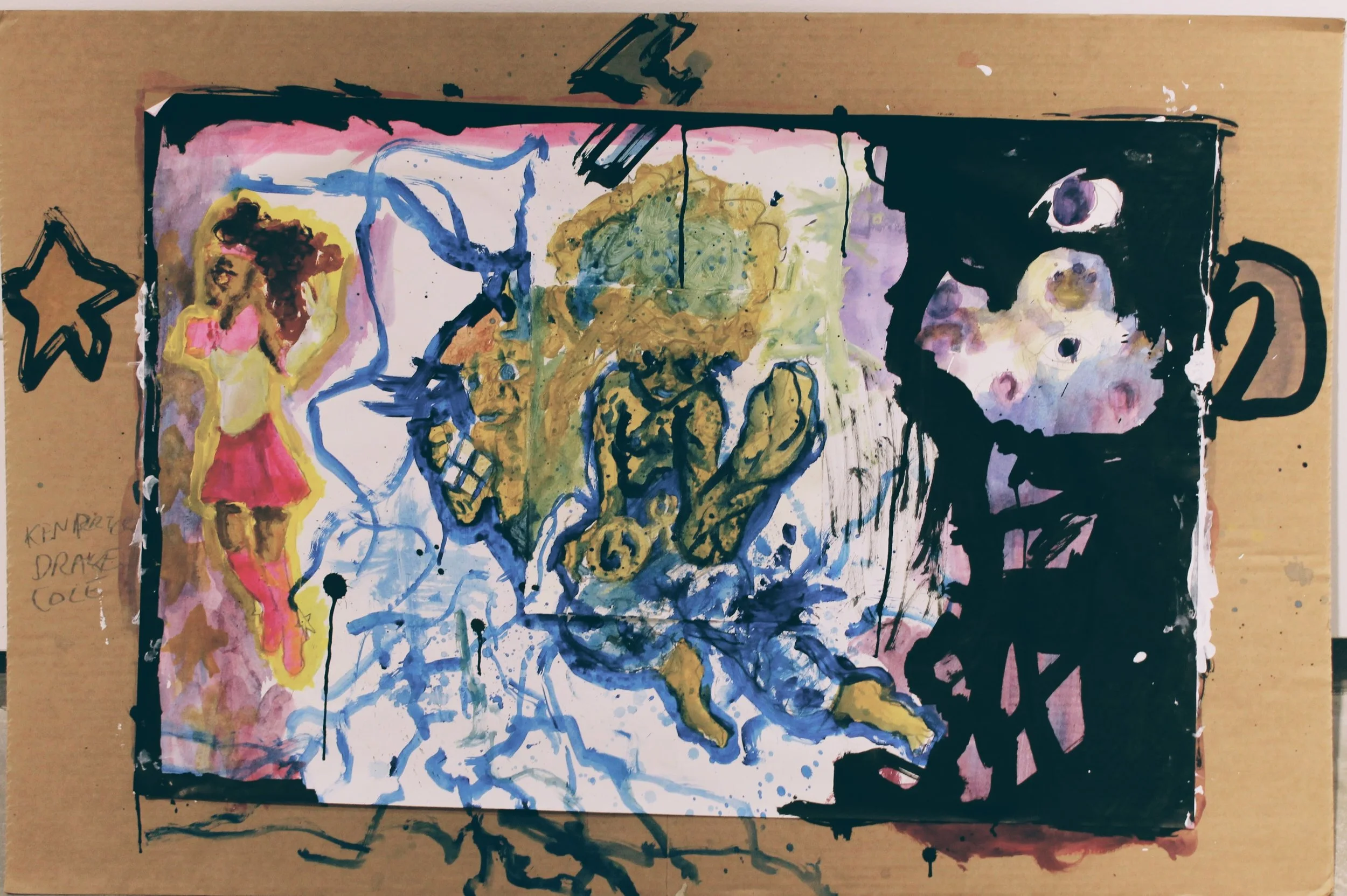Transformation, Acrylic, watercolor, graphite pencil, ink, and collaged watercolor/drawing paper on Cardboard, 30 inches x 28 inches, 2022. 