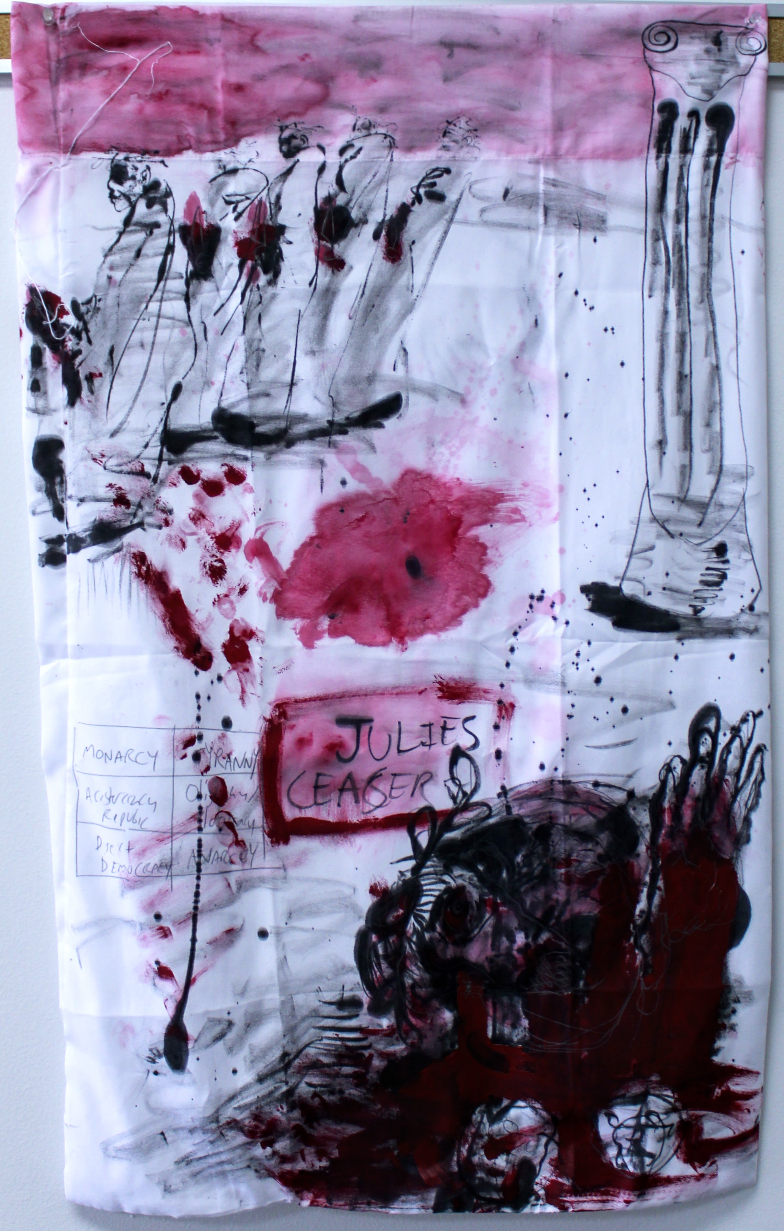 Caesar Side II, Ink and acrylic paint on Cloth, 16 inches x 30 inches, 2023.