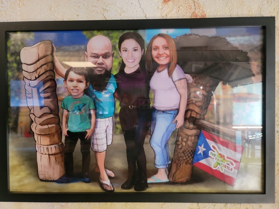 Check out this fun and hilariously creative picture of our little family that was gifted to us from family visiting from Puerto Rico!  We love it and will display it proudly!  Thank you, Ibis and family!🤗😁🤣🤩😍🐢💚 #thetinyturtle #family