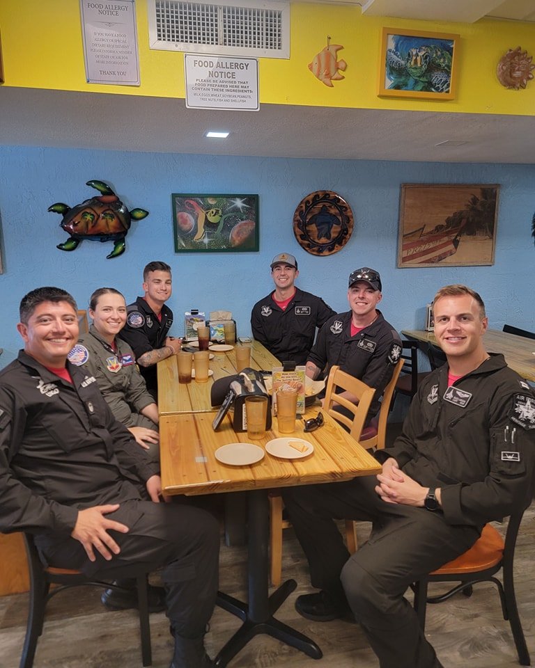 Who caught these amazing F-22 Raptor Pilots fly over today?  I happened to catch it and was excited to see them all in our dining room for lunch earlier! 😁 They game us some pretty awesome swag too!  Thanks for your service! ❤️🙌 Have a fun and safe