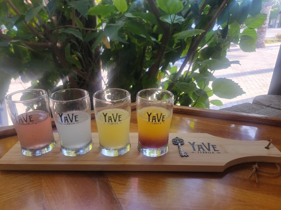 It's Friday night, and we are premiering our newly enhanced Yave Tequila Flights!  Now offered as cocktails to get the flavor sampling of Mango, Jalape&ntilde;o, Coconut, and Reposado Yave Tequilas.
Mango Tropical, Jalape&ntilde;o Ranch Water, Sunris