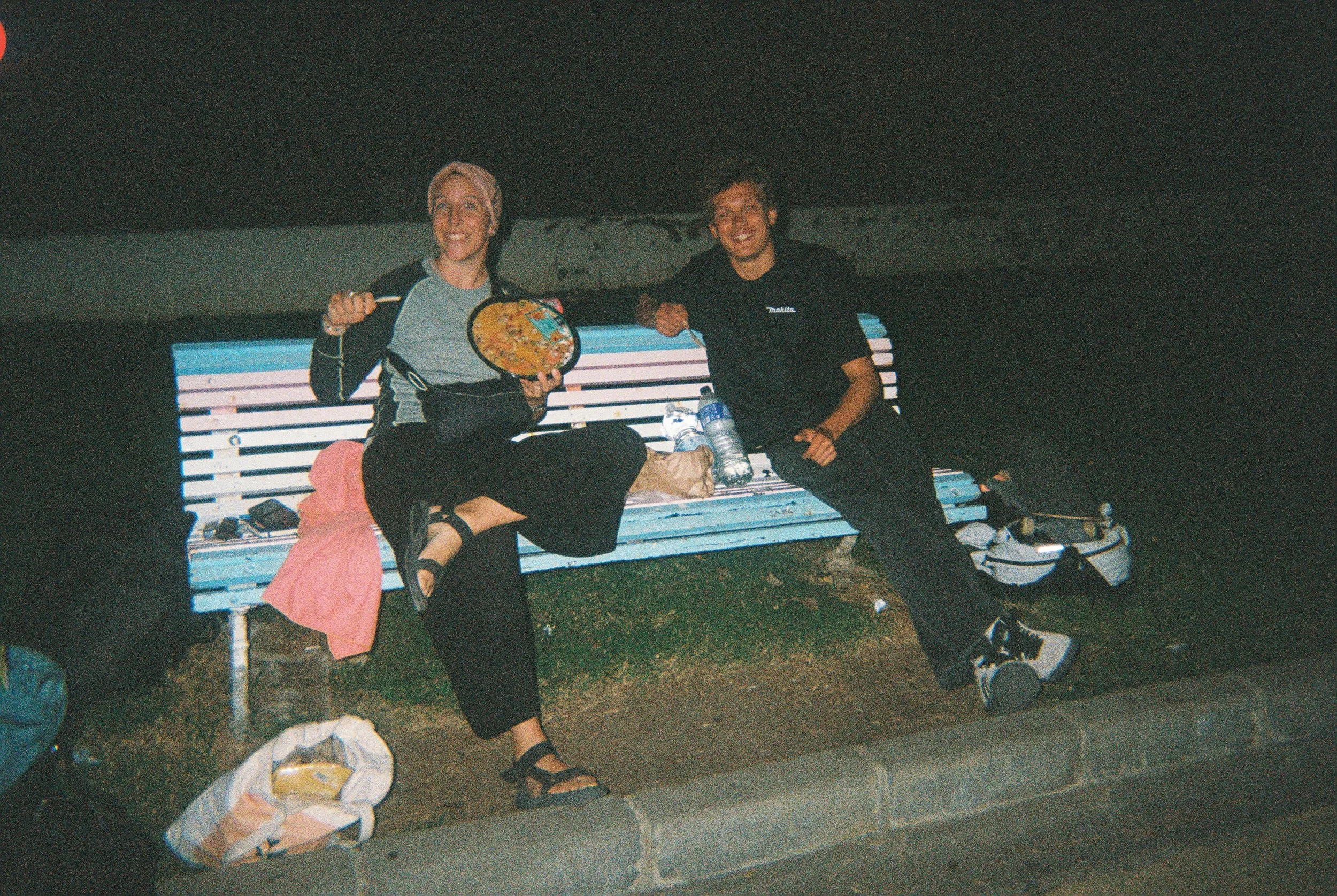 Almost at Tarifa! Only one more bus to go. We eat a massive road feast as we wait for the second bus. We got paella and bread and a full chicken and some sweets and we eat the whole thing. They're making me laugh so much I love this vagrant road life