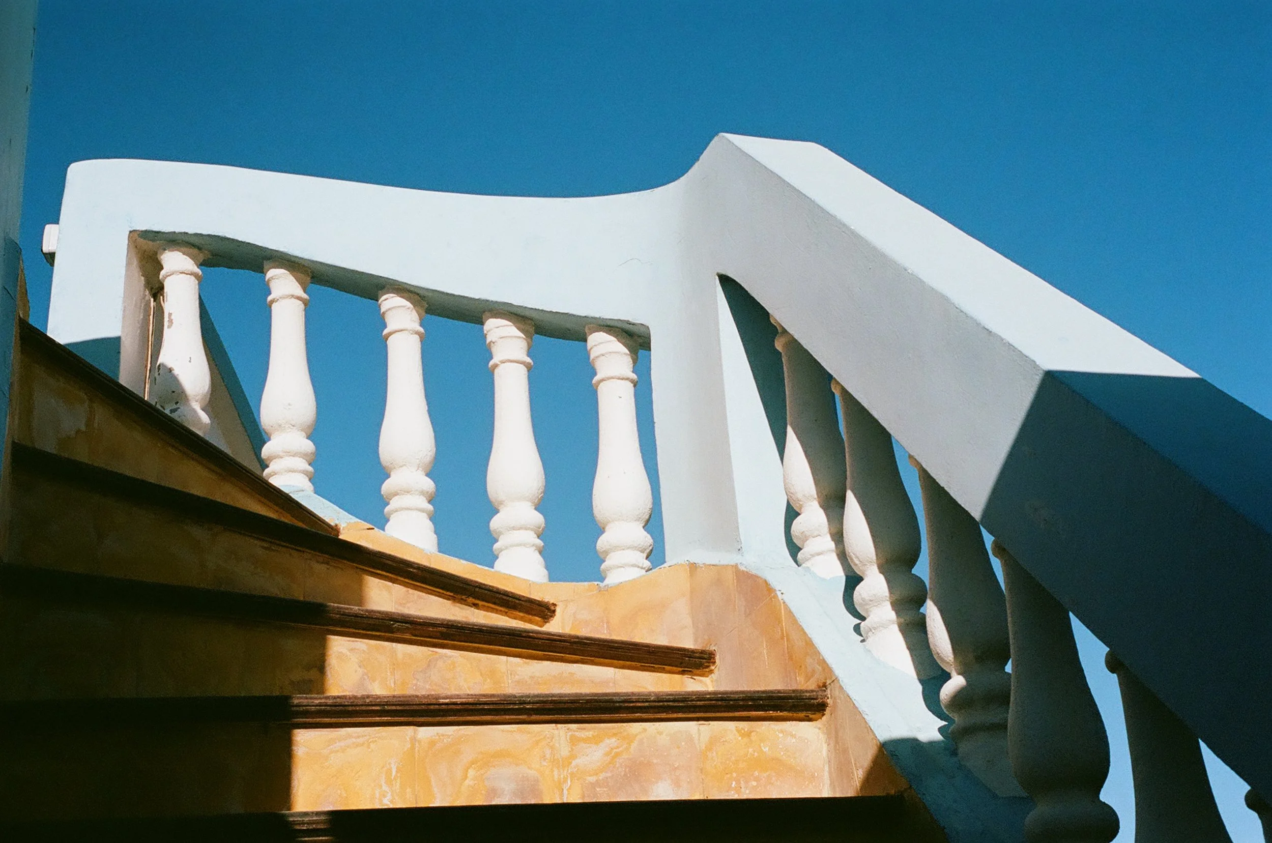 Stairs to the the roof of the hostel, appearing as if to go right up to the sky