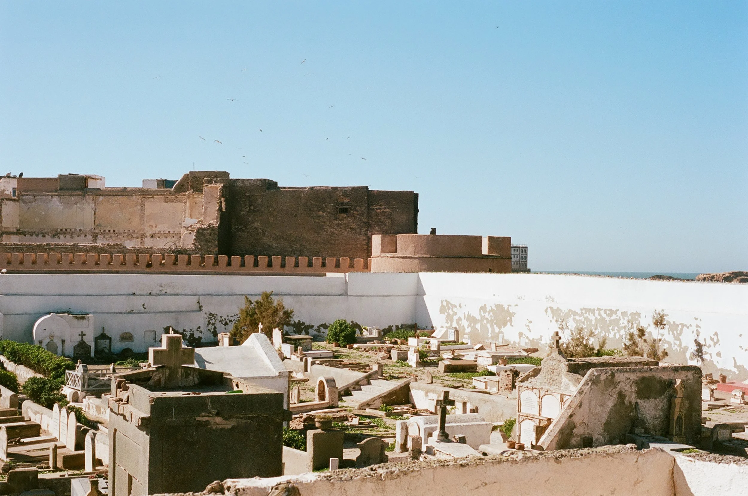 View of a cemetery from the coffee shop near the taxi 