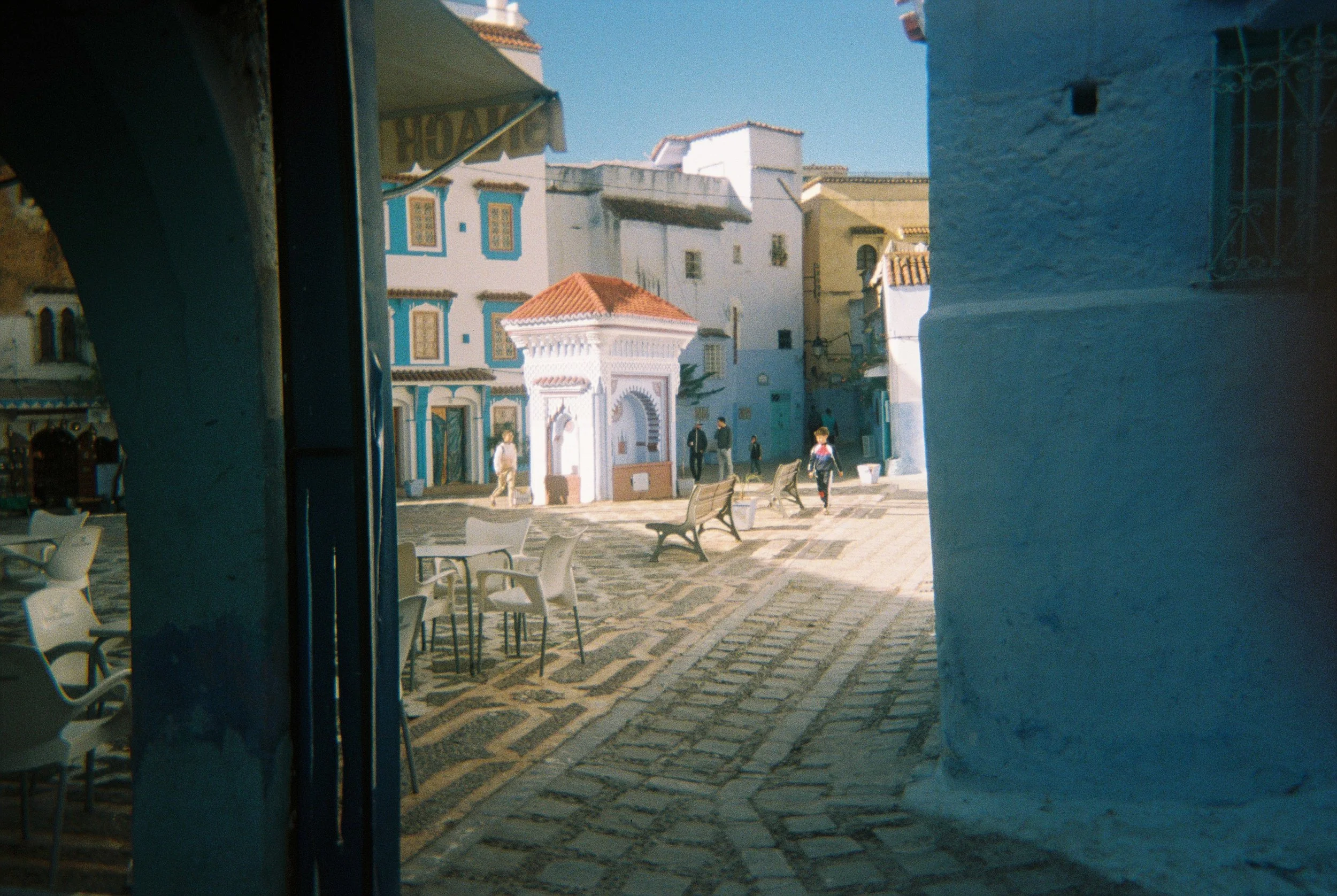 Beautiful Chefchaouen. Salome and I run into the boys here for breakfast the next day. We are looking for a hammam and finally find one. The woman scrubbs us down so roughly I wonder if she has scrubbed my nipples off, and throws water in our faces a