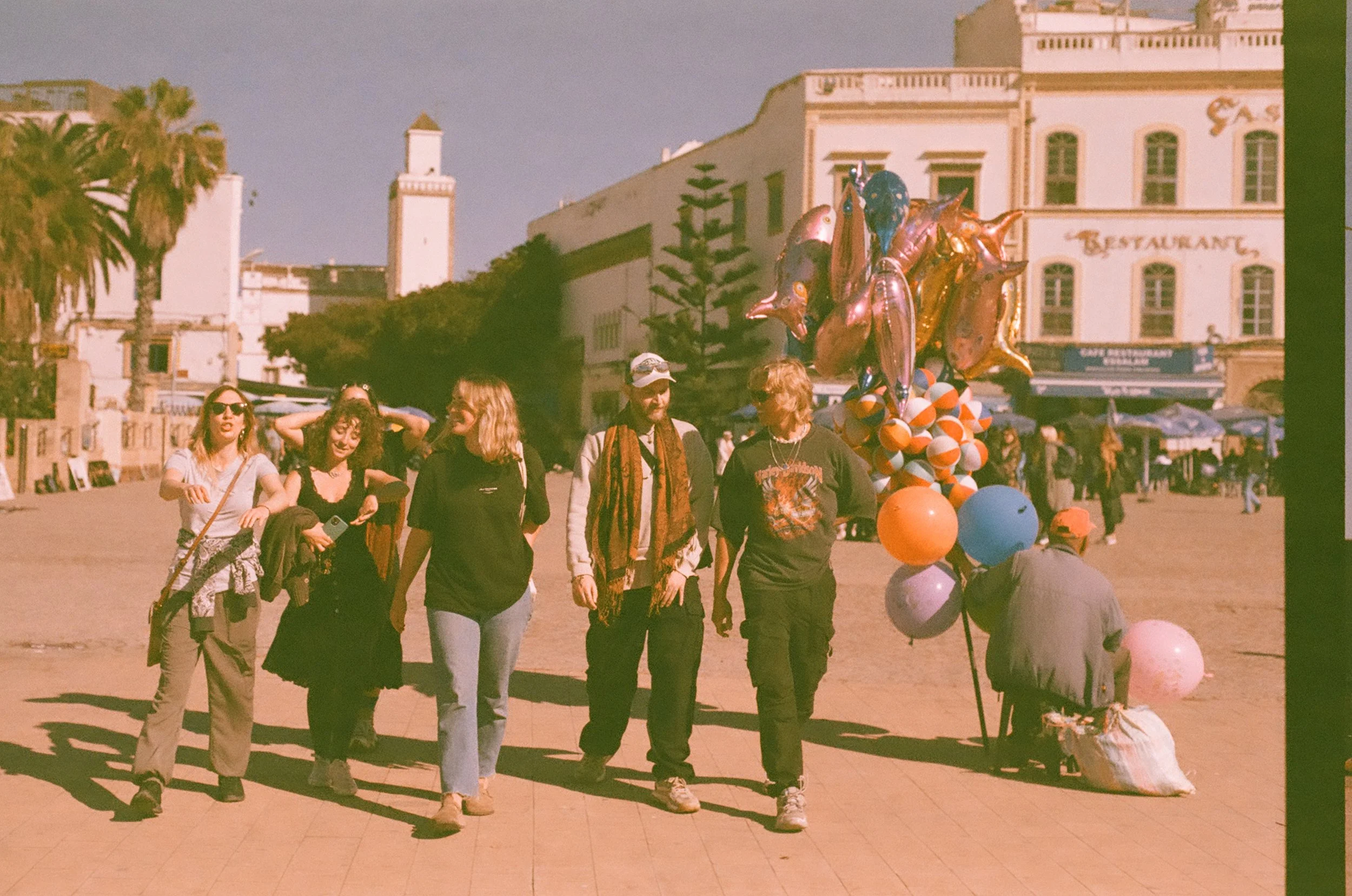 New hostel friends walking around Esso