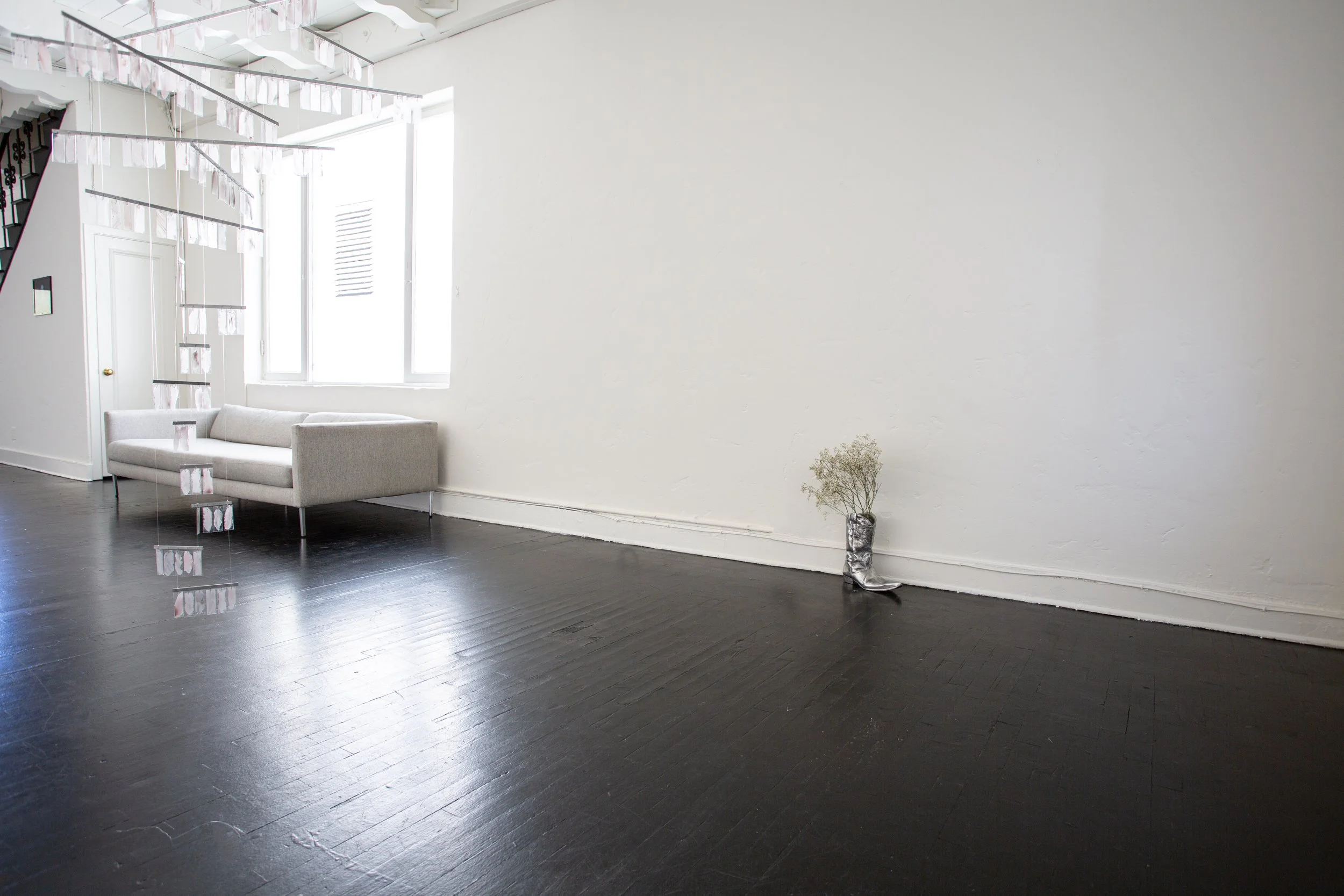 Severin Hallauer, New Skies, 2026, solo exhibition at Induction Gallery, Granada Buildings, Los Angeles, California. Contemporary art installation exploring migration, visibility, belonging, heritage, emancipation, and displacement.