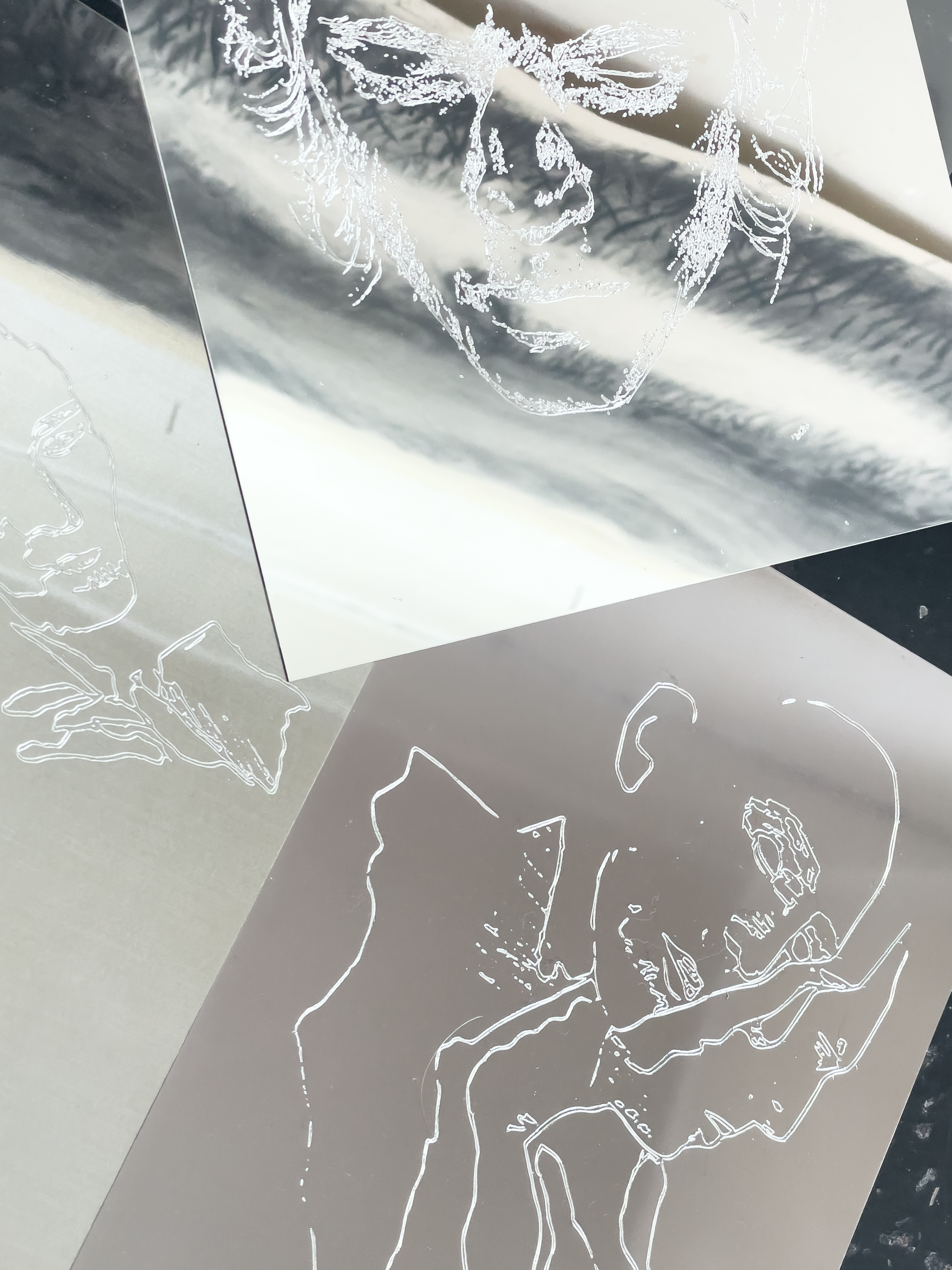 textures in the art studio - Artist Severin Hallauer 2026 - aluminium diamond engraving 