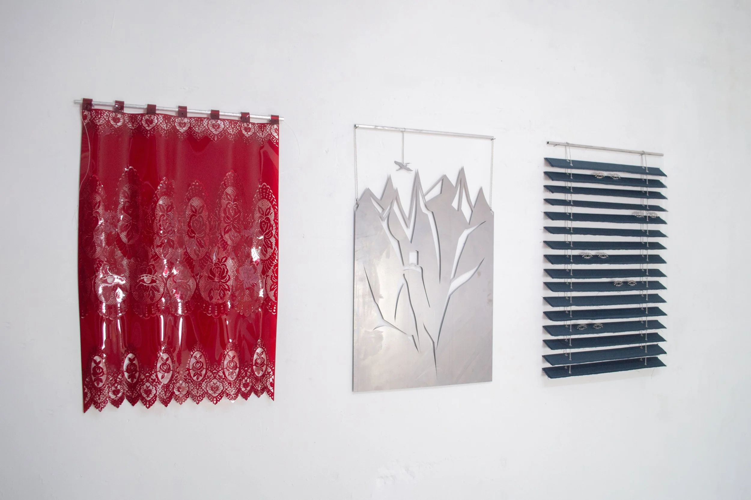 Severin Hallauer, In Sight / Insight, 2026, is an ongoing series exploring the politics of visibility through motifs of curtains, shutters, windows, and horizons. Oscillating between architecture and landscape, the works investigate the domestic thre