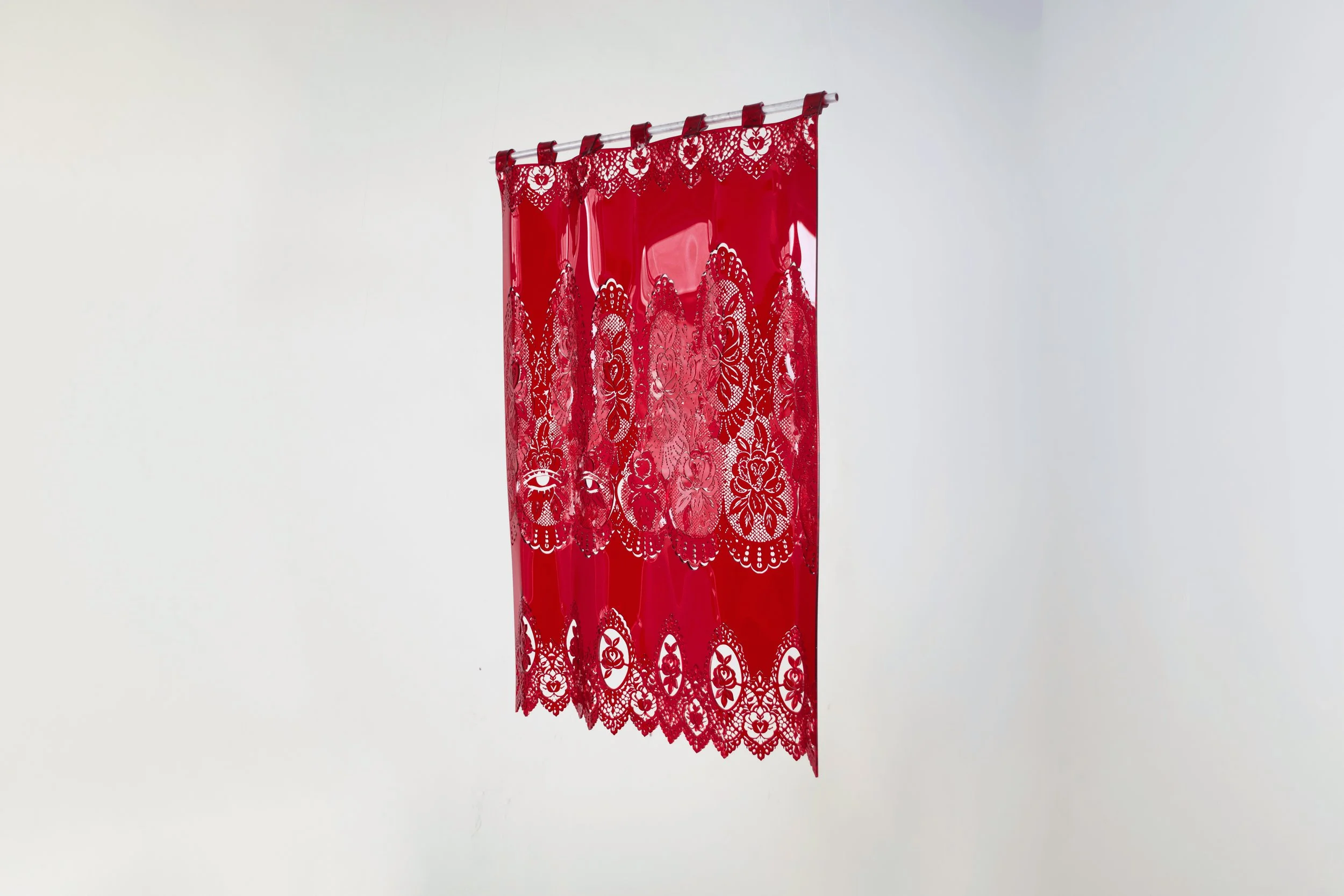 Severin Hallauer, In Sight / Insight, 2026, is an ongoing series exploring the politics of visibility through motifs of curtains, shutters, windows, and horizons. Oscillating between architecture and landscape, the works investigate the domestic thre