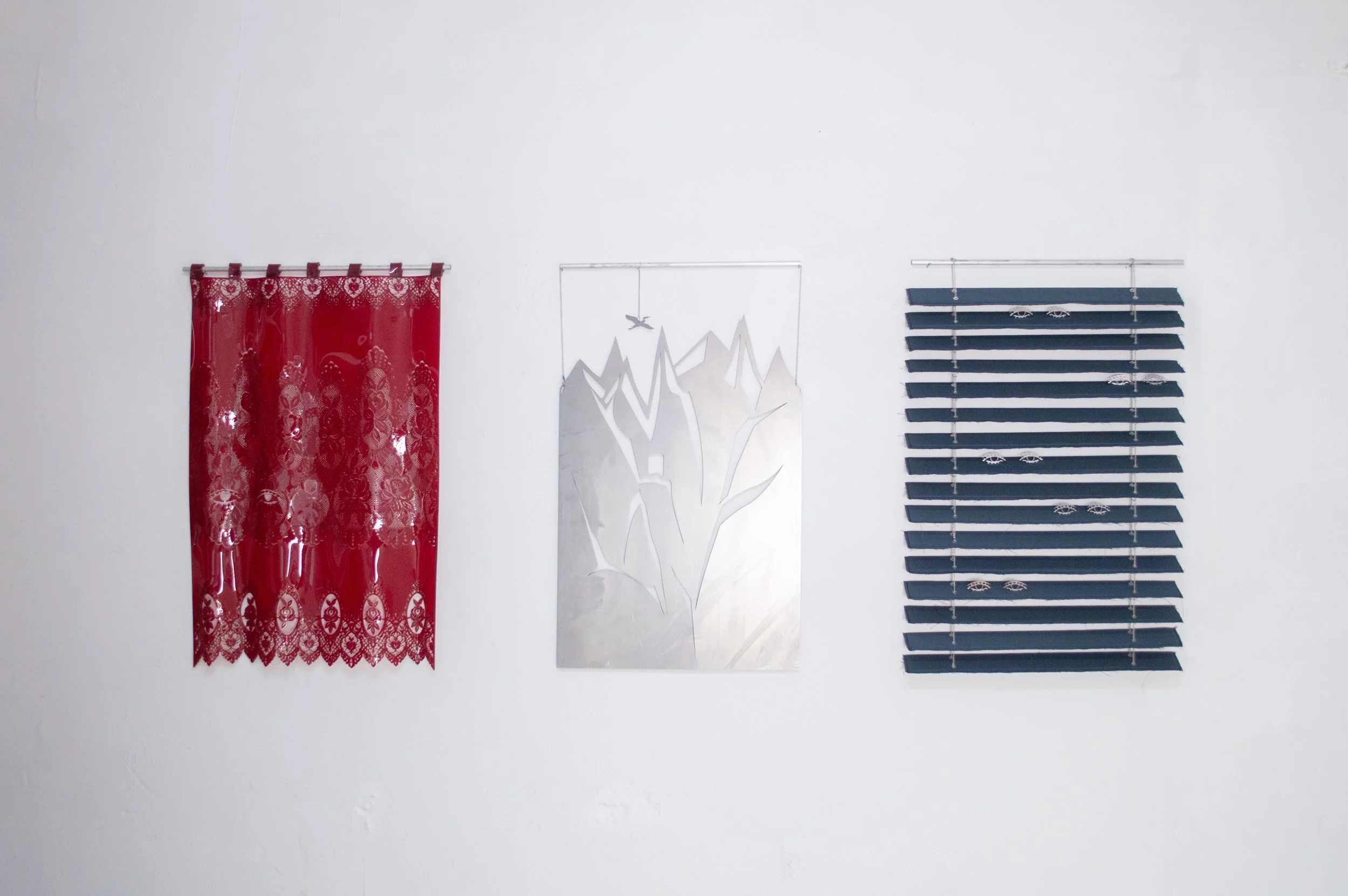 Severin Hallauer, In Sight / Insight, 2026, is an ongoing series exploring the politics of visibility through motifs of curtains, shutters, windows, and horizons. Oscillating between architecture and landscape, the works investigate the domestic thre