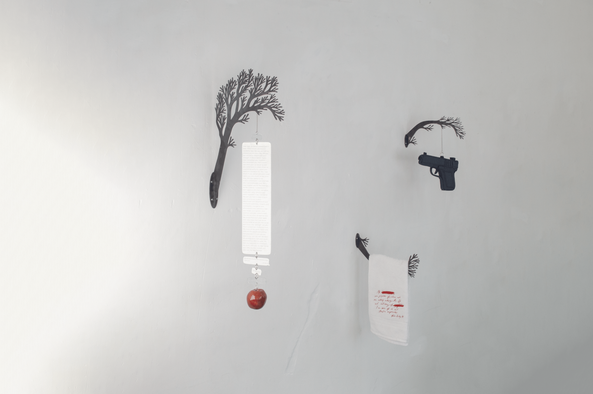 Severin Hallauer, Repeat, 2026. Steel, engraved glass, and ceramic sculpture reflecting on fatherhood, inherited violence, memory, and emotional transmission.