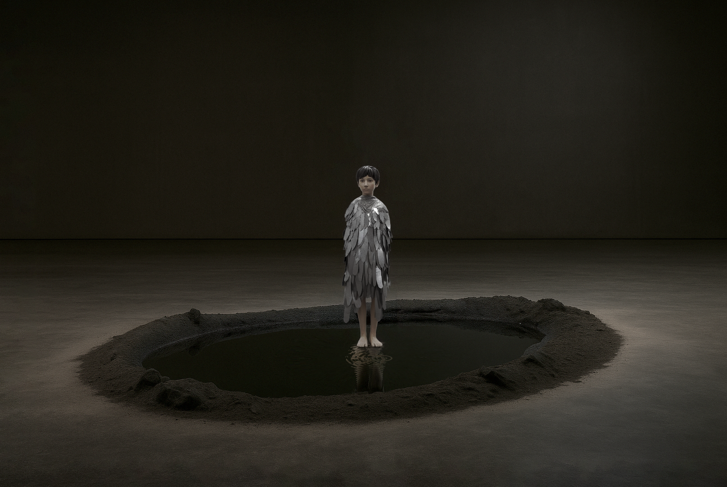 Heron Boy - Art Installation by Severin Hallauer, ceramic, aluminium, stainless steel, fabric