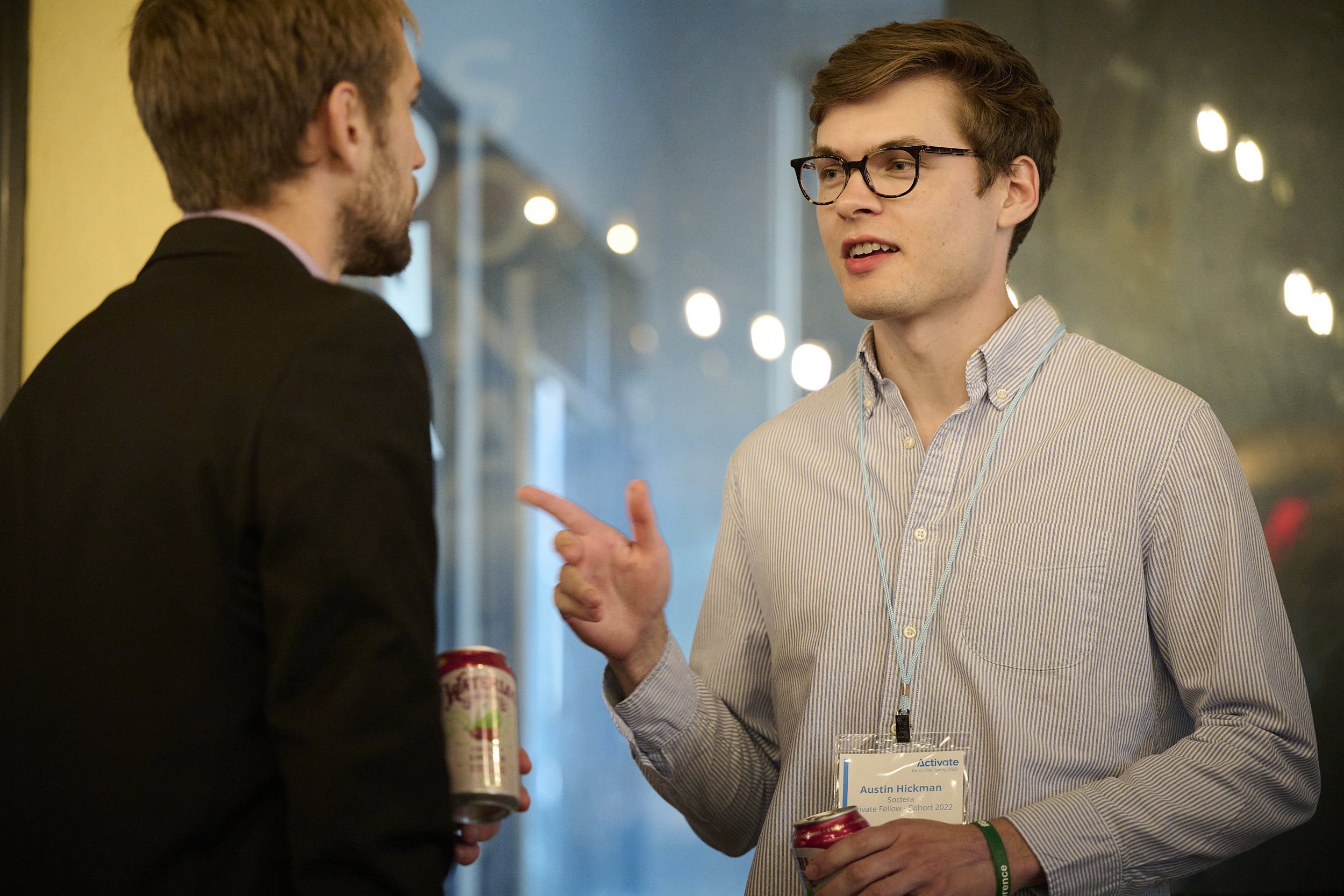  Austin Hickman (Cohort 2022, co-founder and CEO of Soctera) at Activate's 2023 Boston Demo Day. 