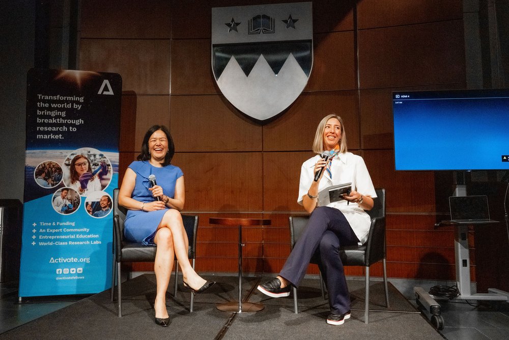 Fireside chat between Dr. Evelyn Wang and Molly Wood at the Activate Fellows Demo Hall Showcase at NYC Climate Week, September 2023 