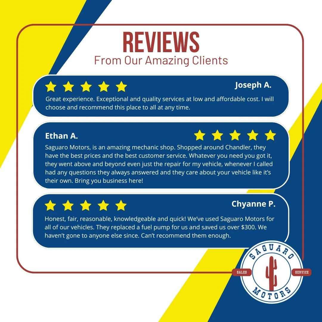 Thank you for trusting Saguaro Motors with your vehicle!

Ready to experience the best in auto care?

Come visit us today!
📍 809 N Arizona Ave, Chandler, AZ
📞 Call: 480-636-1001 | Text: 602-668-3171

#5StarService #CustomerLove #SaguaroMotors #Auto