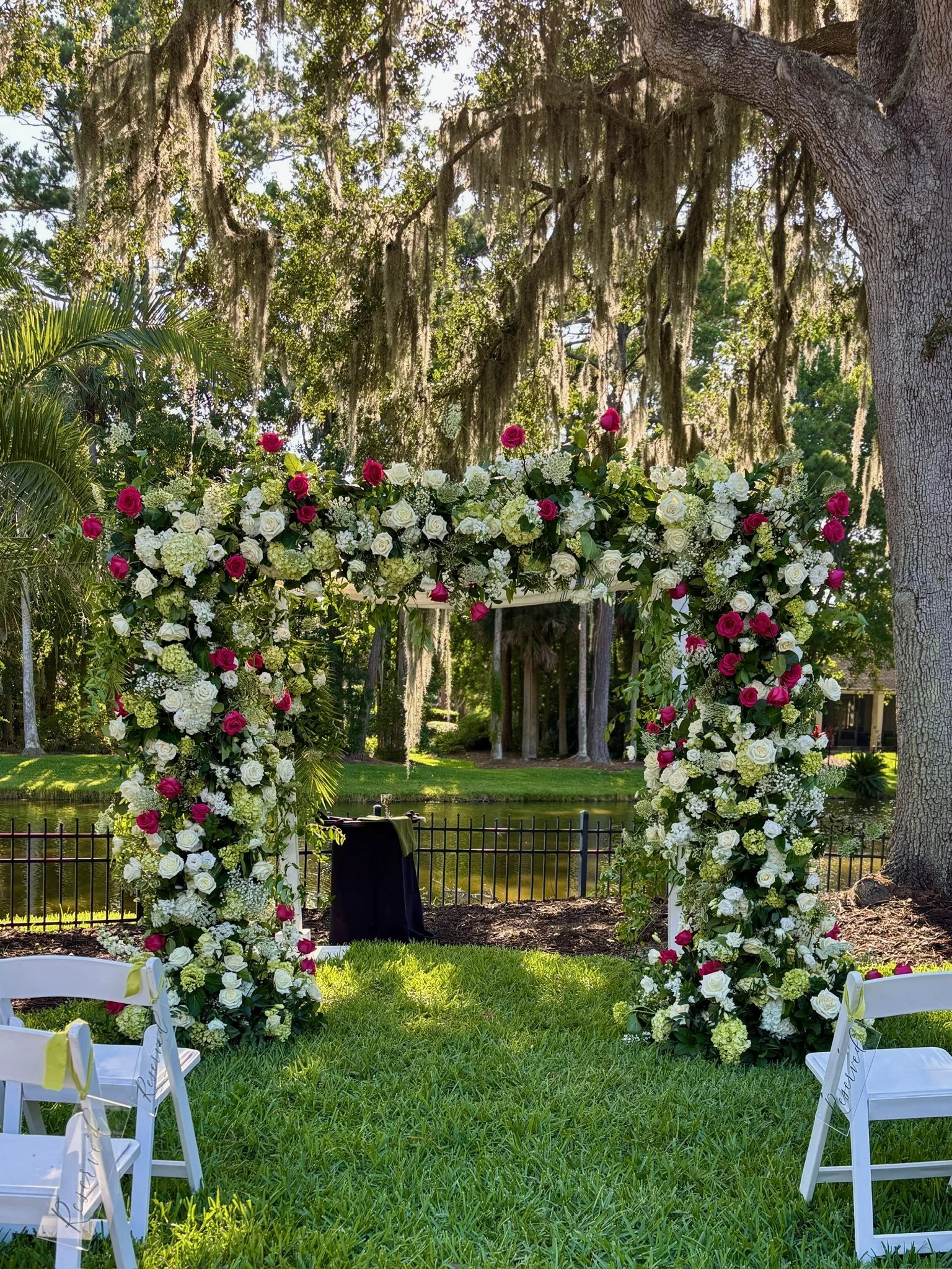 chuppah full florals in pinks greens and whites