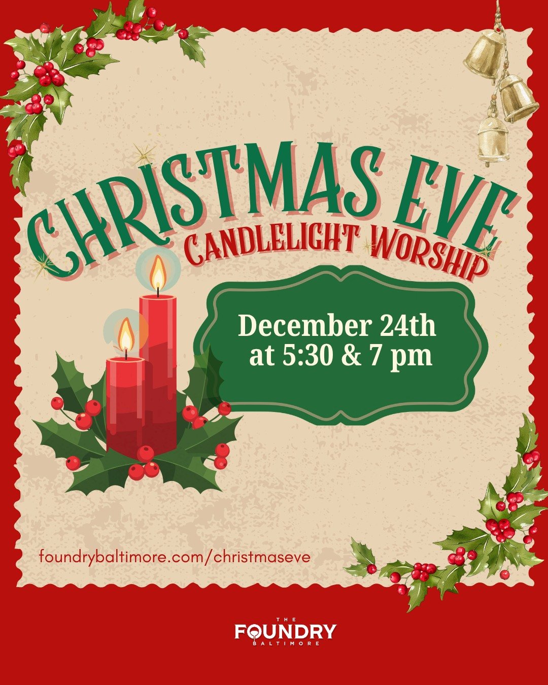 Join us for a special Christmas Eve Candlelight Worship Service. December 24th at 5:30/7 pm at The Foundry - 165 E Randall St. 
We'll have fire pits out front with a s'mores station, hot cocoa bar, and a chance to mingle.  Nursery is available for ki