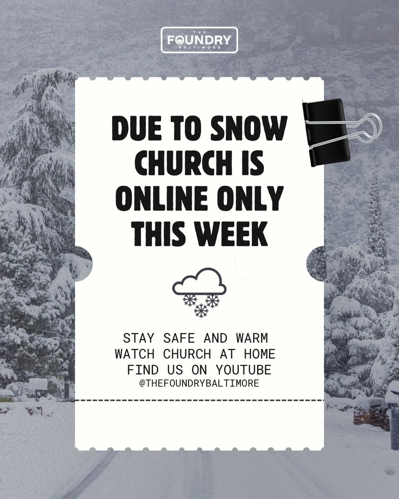 With the snow coming in, we are cancelling in person gatherings and will meet online only this week. 
Stay safe and warm!