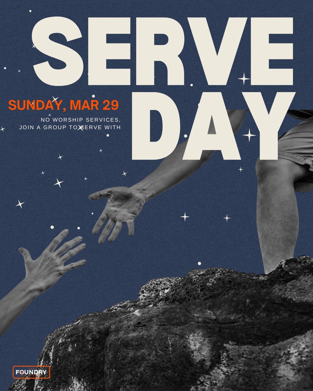 This Sunday, we will NOT meet at our regularly scheduled times. Instead, we're heading out of the building to serve our neighbors.  Join one of our service projects by visiting foundrybaltimore.com/serveday and connecting with a project.