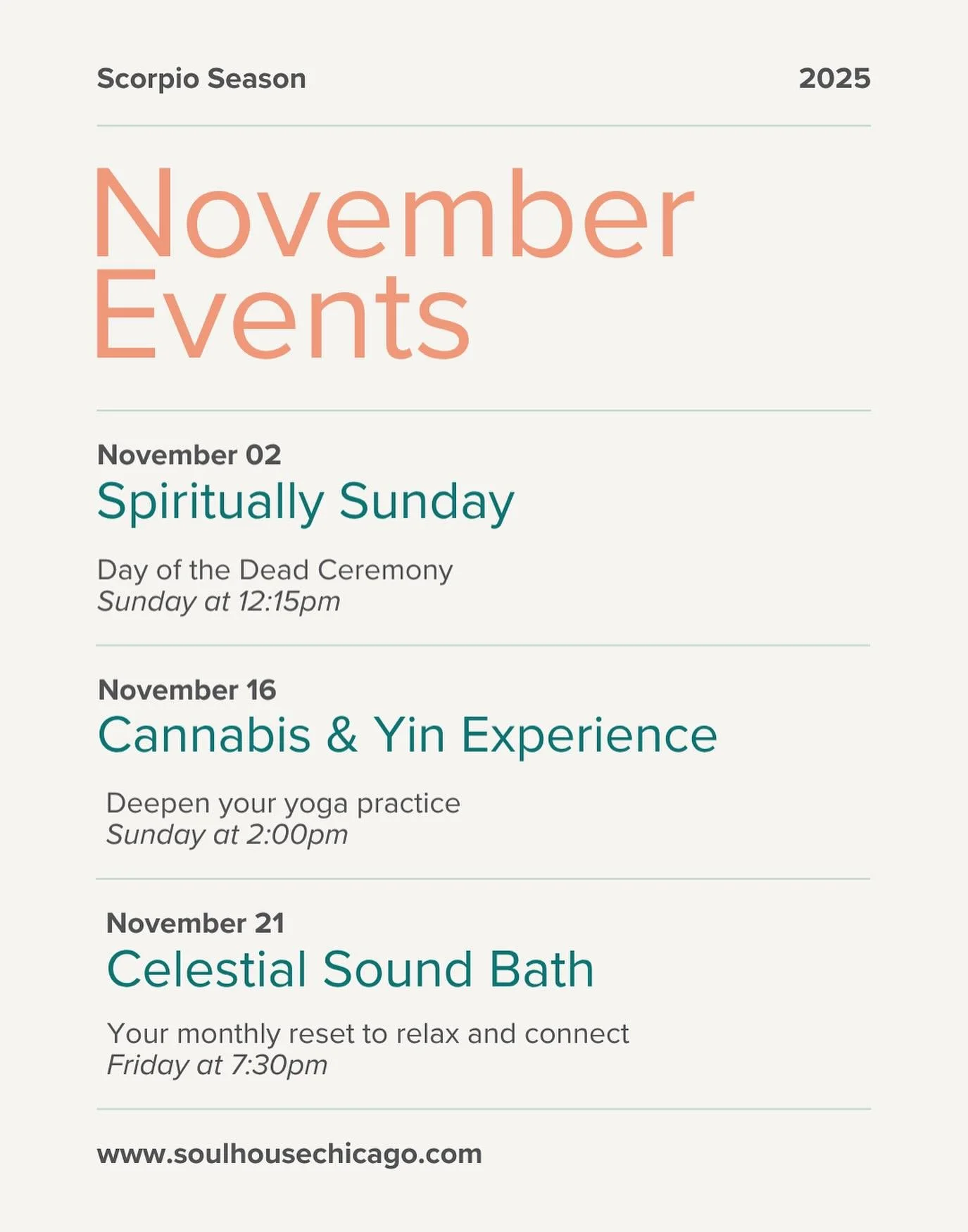 Do you see what I see? 👀 New Monthly Events just dropped &amp; you&rsquo;re not going to want to miss a magical moment.

Join @zorita_22 on Sunday Nov 02 for a Dias de los Muertos celebration. 🌼

Vibe high with @anastaja.art on Nov 16 with a Cannab