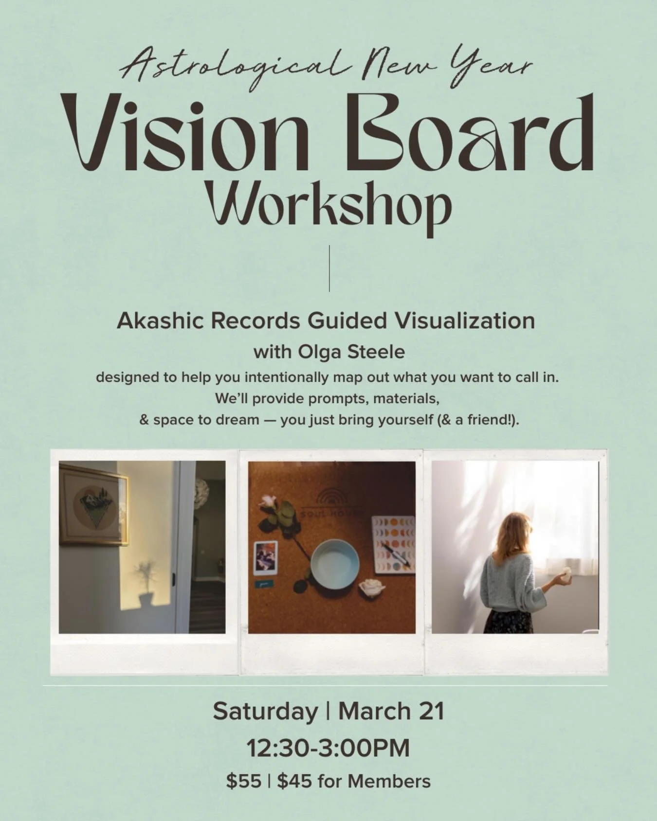 The Astrological New Year is upon us! Just around the corner&hellip; ✨ Join @mindful.mirror at Soul House on March 22nd for a visionary afternoon: a Vision Board Workshop + Akashic Record experience. 

Set your intention, align with the stars, &amp; 