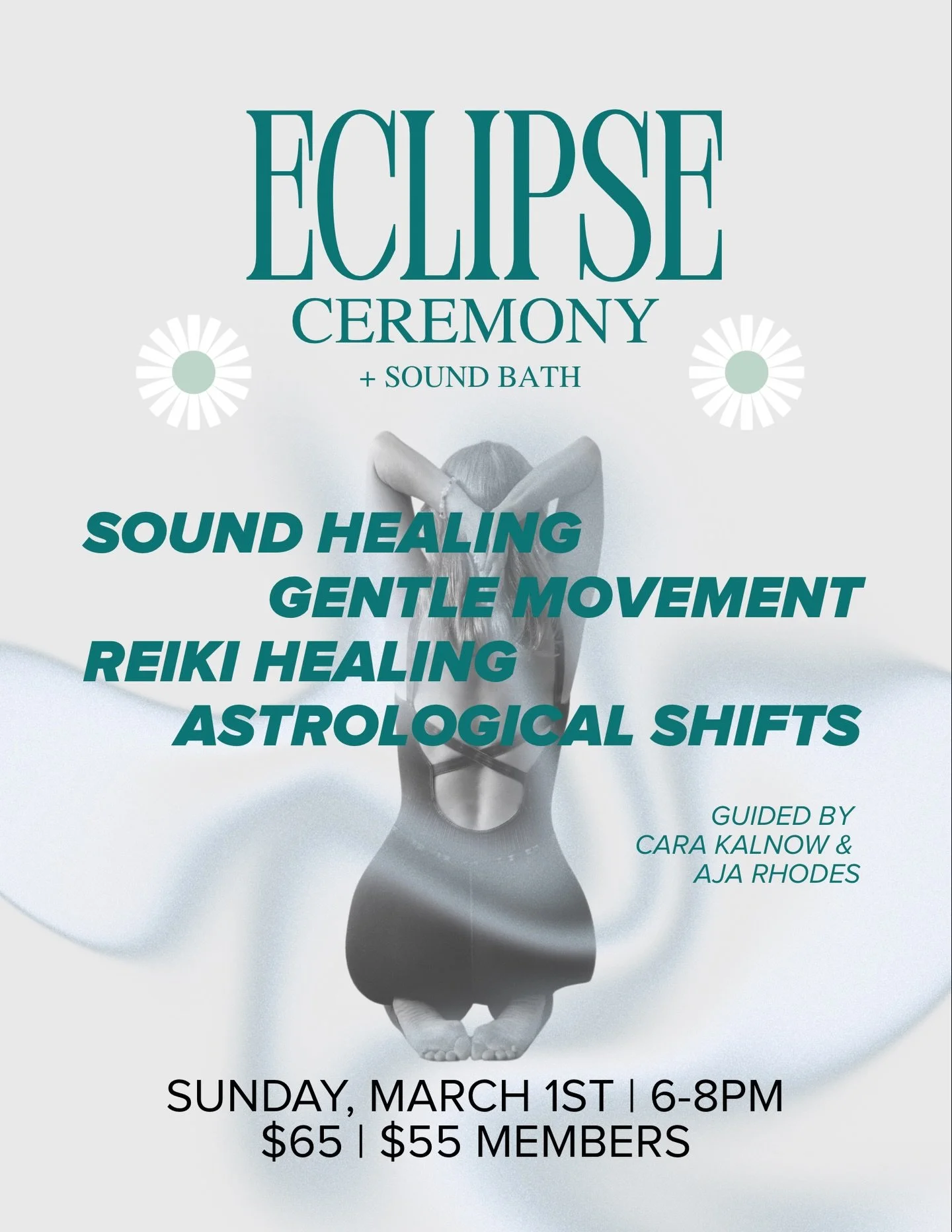Join us Sunday March 1st 6-8pm for a beautiful eclipse ceremony guided by @carasoulflow &amp; @anastaja.art 🤍

There will be astrological insight, Reiki + sound healing, &amp; gentle movement. Think grounded vibes &amp; groovy guides. 

Stay afterwa