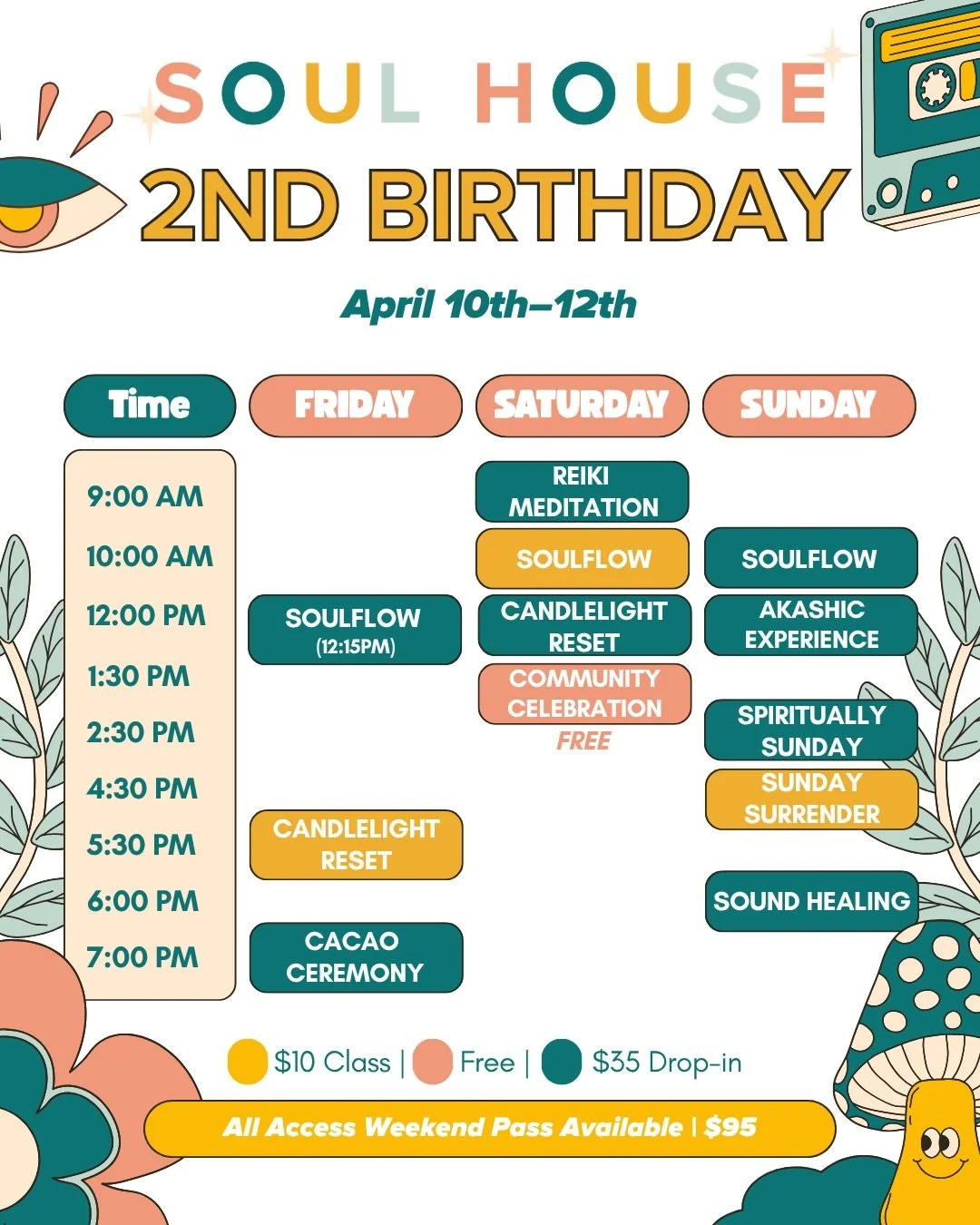 Soul House is turning TWO 🎂✨ &amp; we&rsquo;re throwing a whole weekend celebration for it.

Join us April 10&ndash;12 to celebrate two years of community, movement, &amp; magic. Here&rsquo;s what&rsquo;s in store:

🔥 $10 drop-in signature class ev