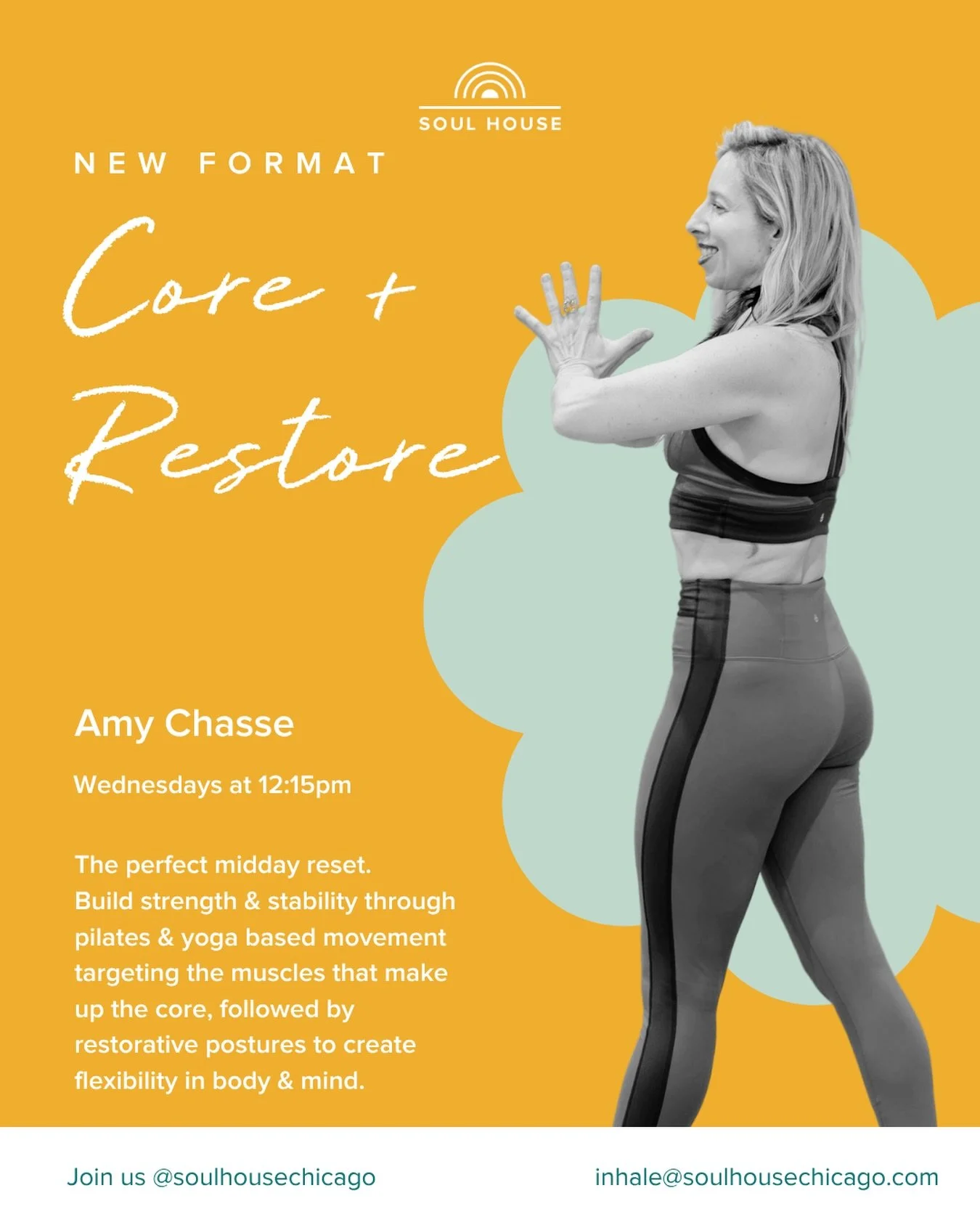 Your midday midweek reset. Core + Restore with @amy_chasse is going to change the way you do Wednesday. 

Join Amy for a 12:15pm pilates + yoga based movement class that will have you feeling more like yourself before you know it. 

See you on the ma