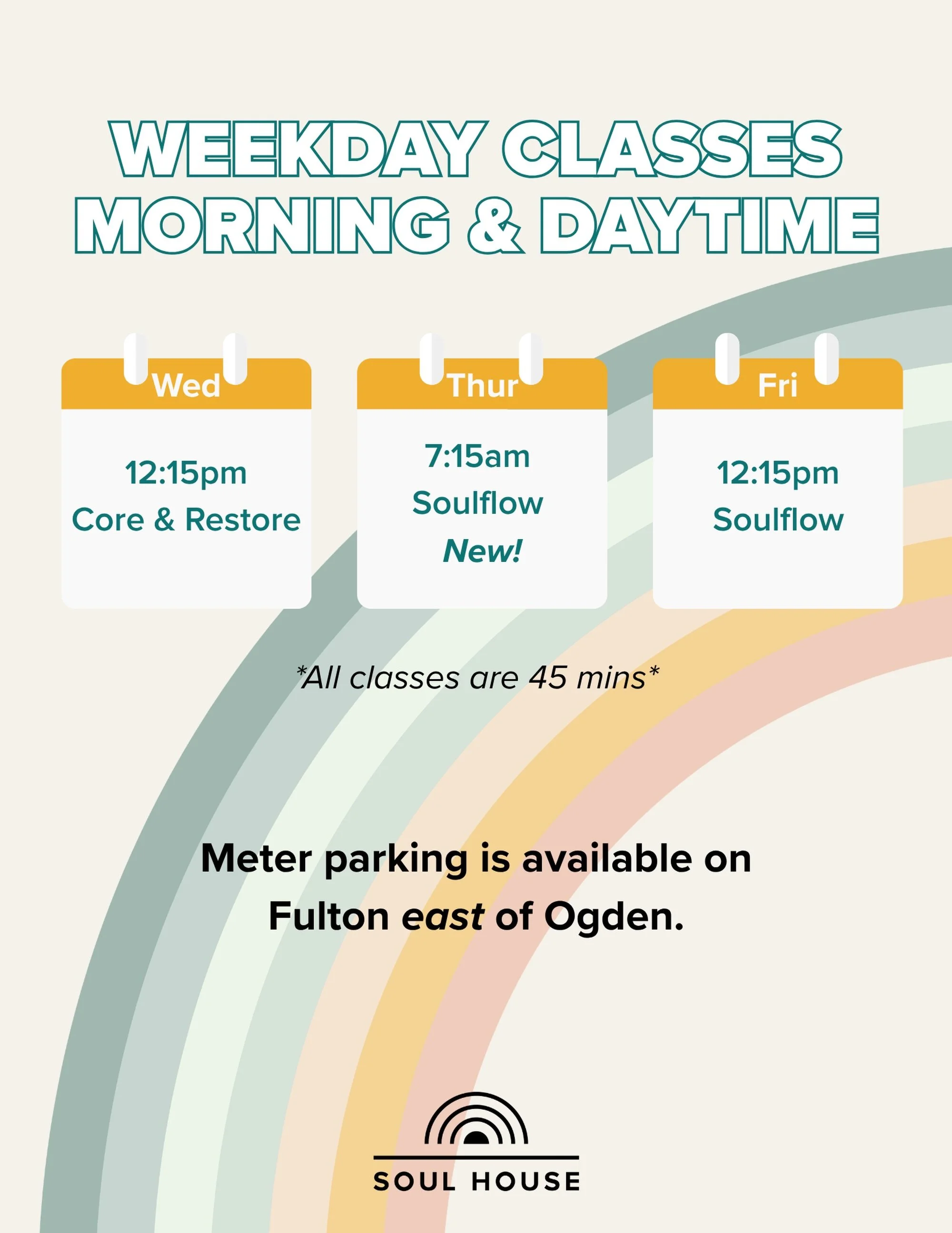 Daytime parking info is here! As we welcome our new Thursday morning 7:15am class with @nicilawicki, please take a moment to review parking guidelines before your visit!

Note that our weekday classes are all 45min in length to fit your schedule. 🙌
