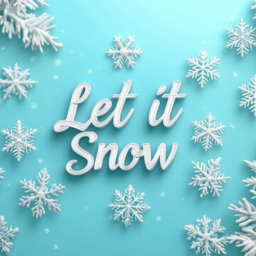 Ice blue background with big snowflakes and the words "Let It snow" featured in the centre