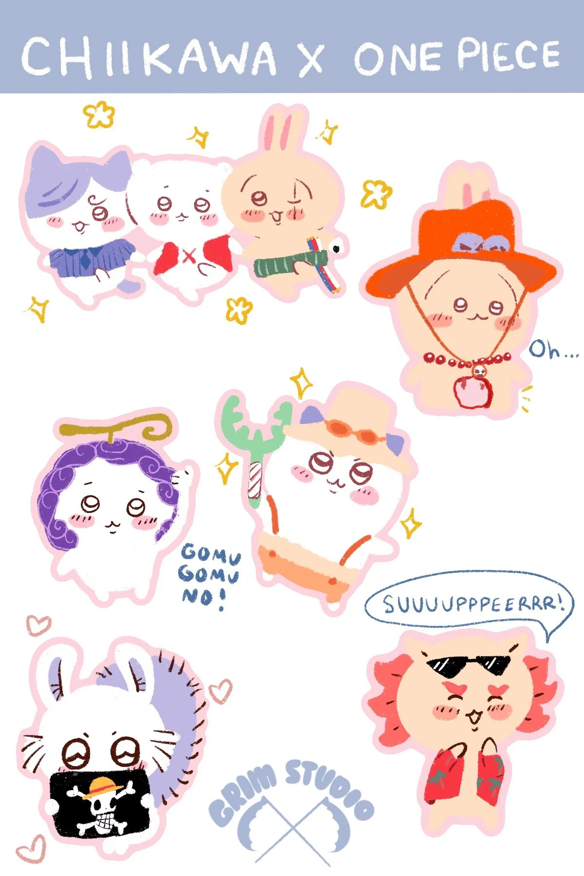 chikawaaaa x one piece sticker sheet