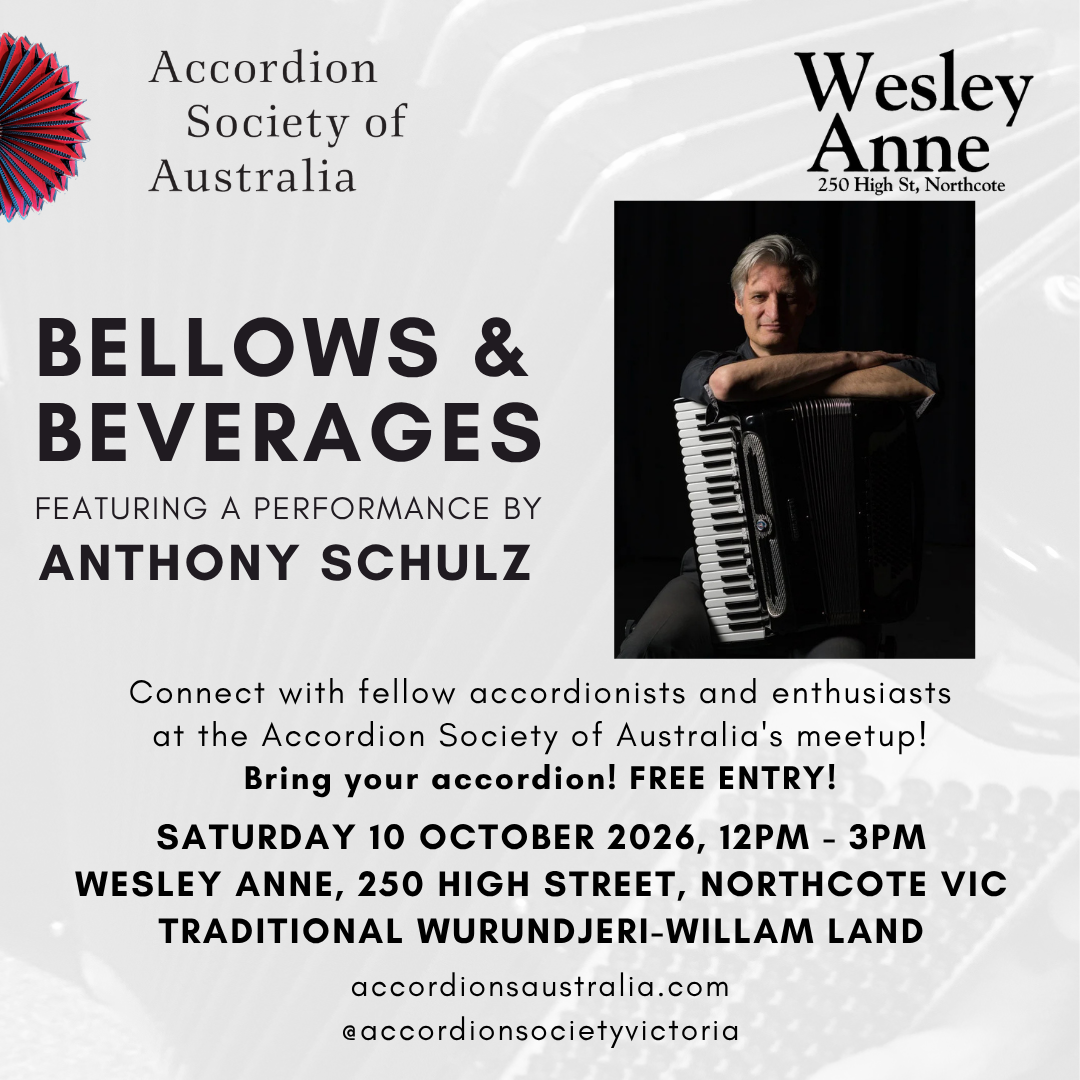 ASA Victoria Bellows &amp; Beverages - October 2026 Melbourne accordion meetup