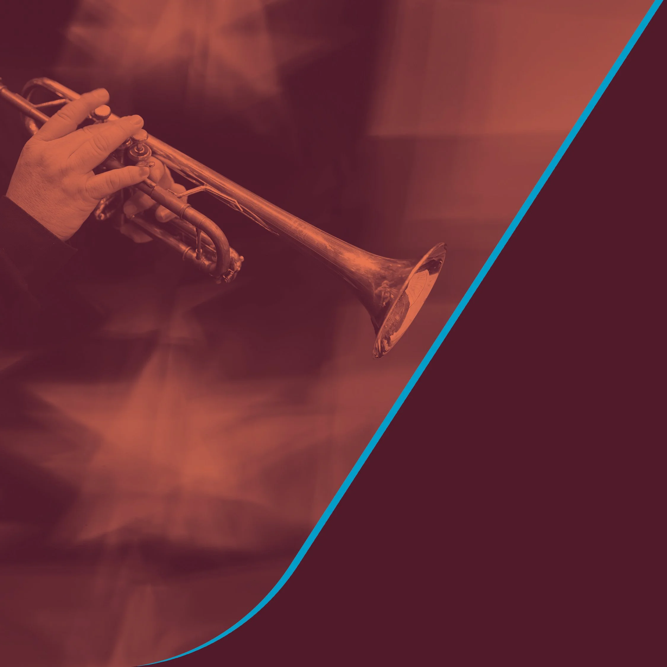 Image of trumpet being played, with blurry stars superimposed