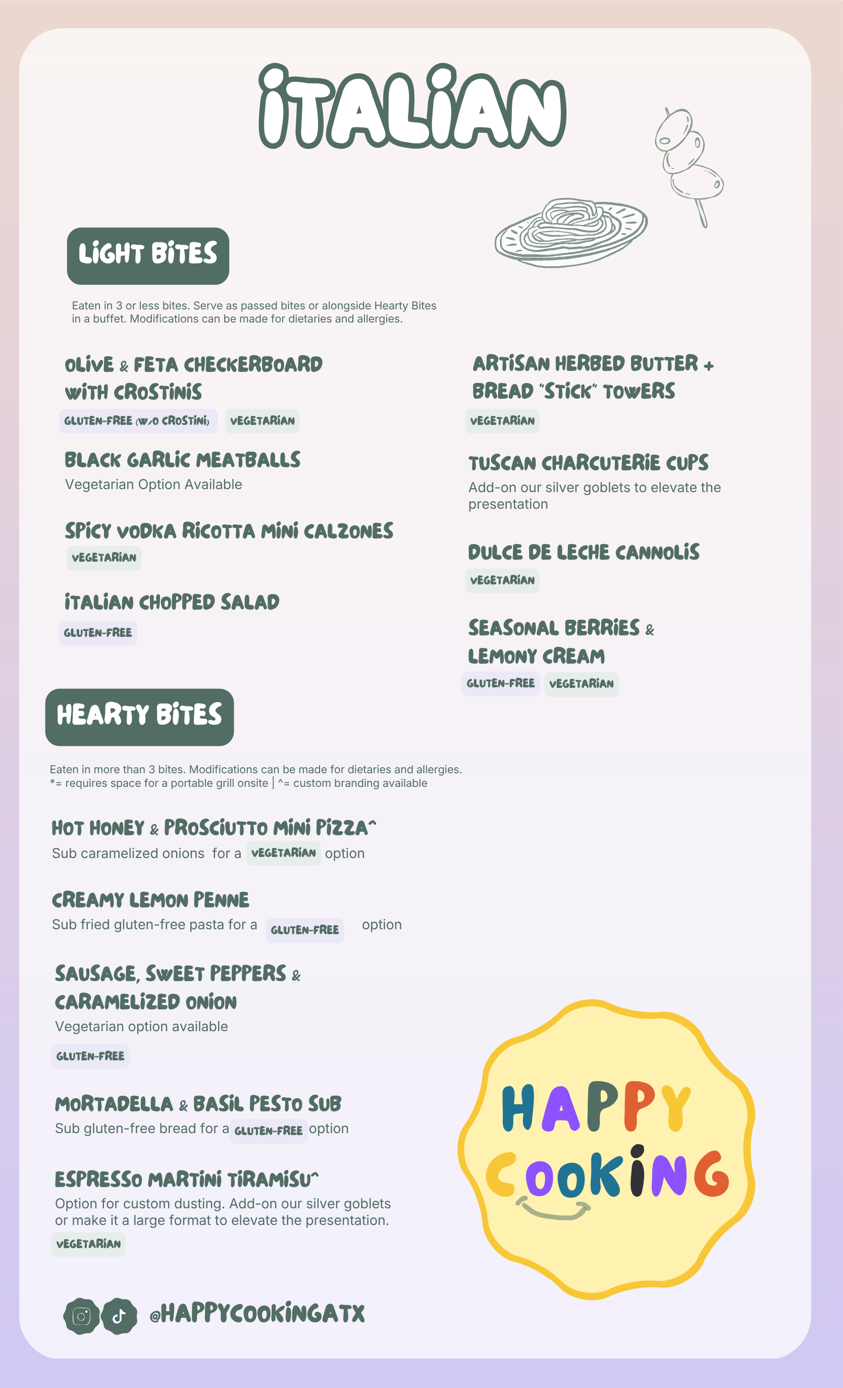 Austin Italian Catering menu