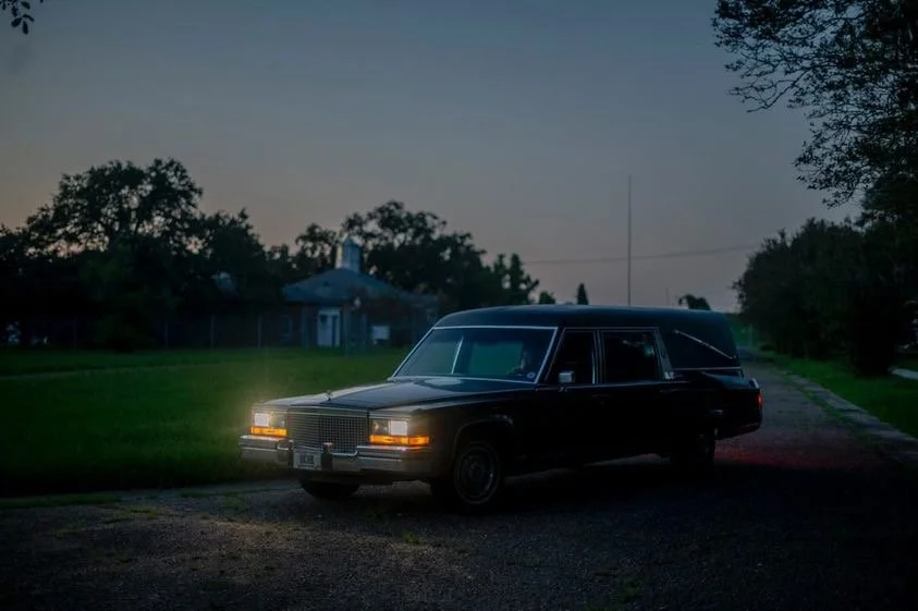 Vintage 1987 Tarot Hearse used for tarot readings in New Orleans